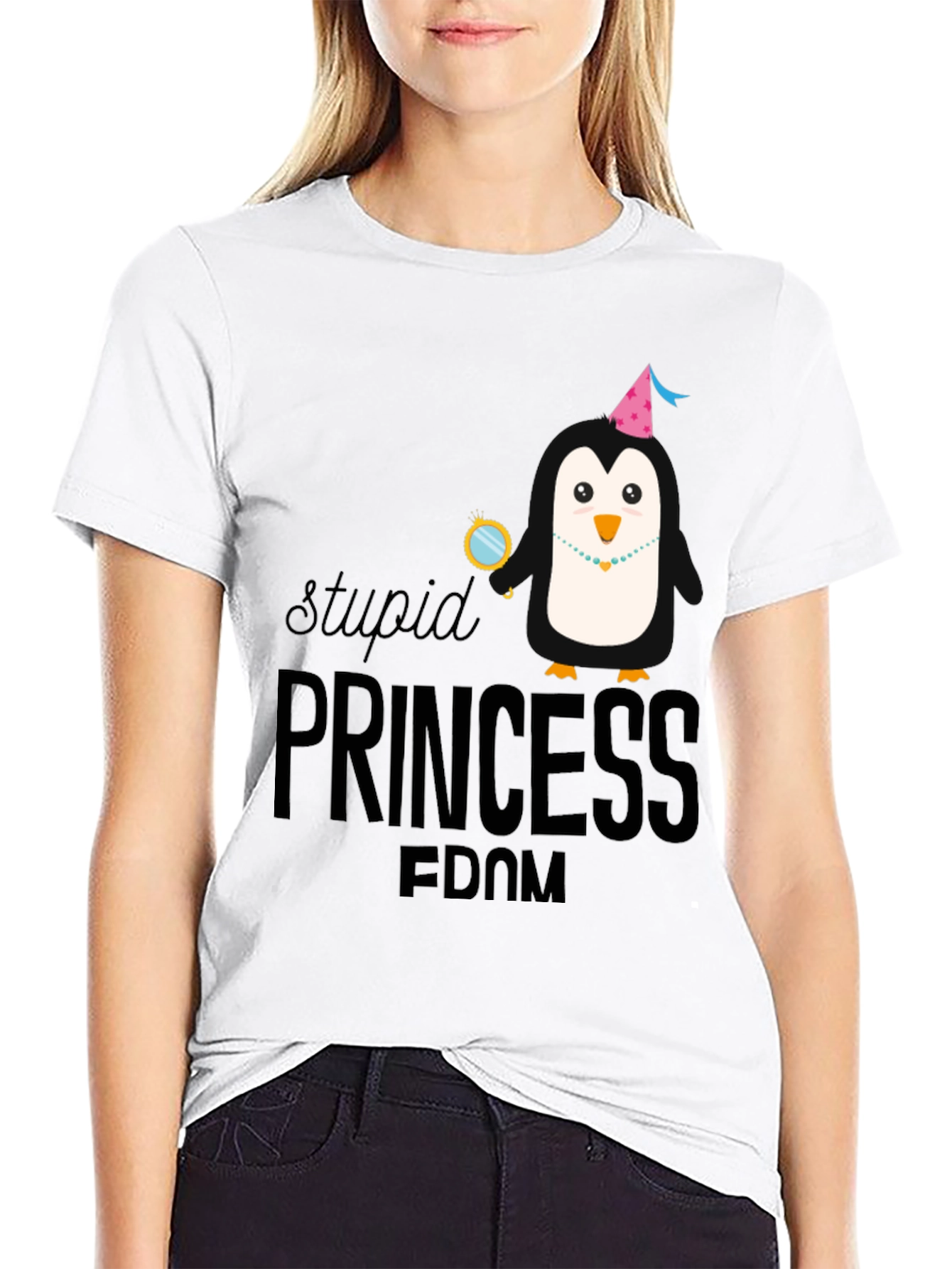 Stupid Princess Penguin Black Graphic Tee