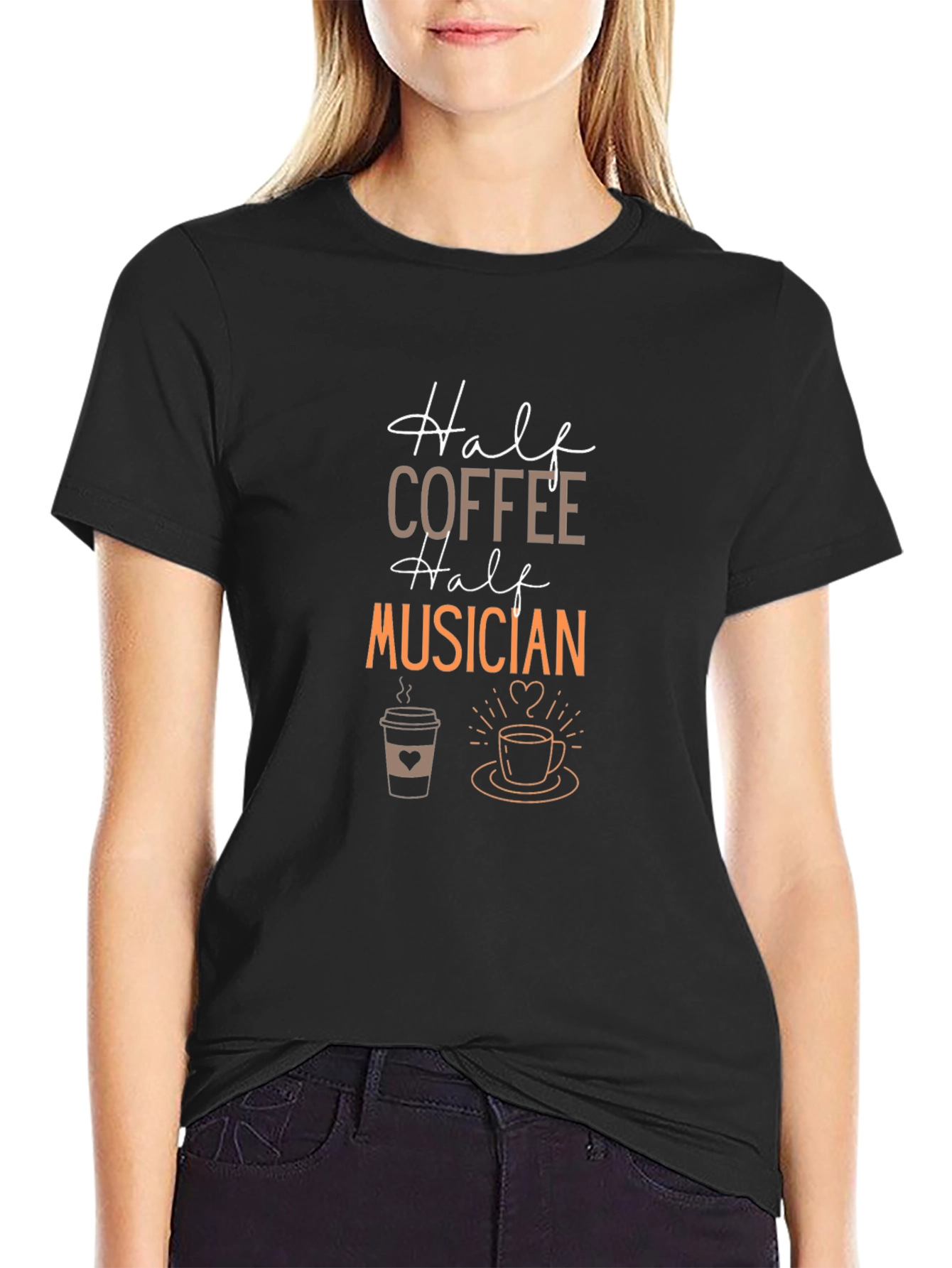 Half Coffee Half Musician Graphic Tee - Black T-Shirt