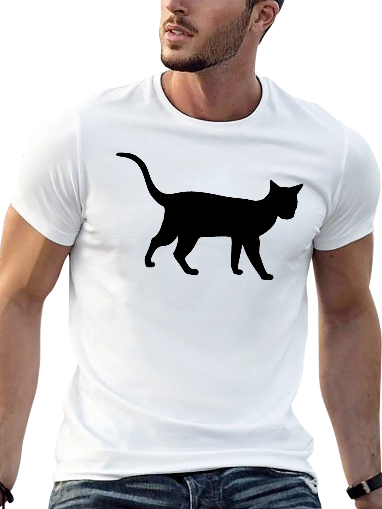 Black Cat Silhouette Graphic Tee - Mens