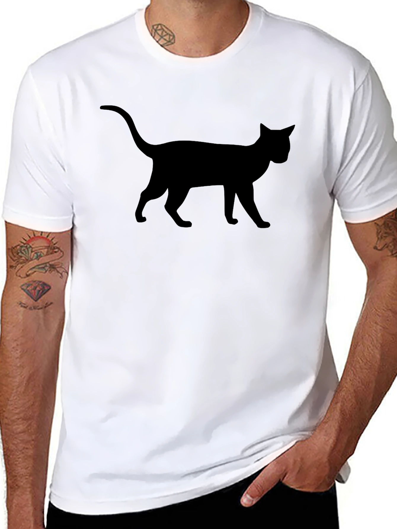 Black Cat Silhouette Graphic Tee - Mens
