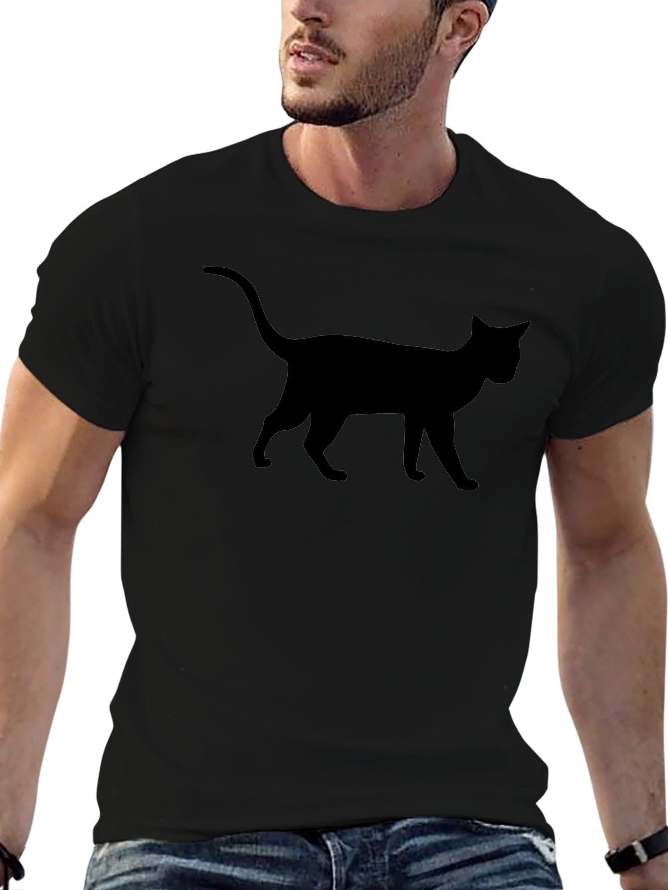 Black Cat Silhouette Graphic Tee - Mens