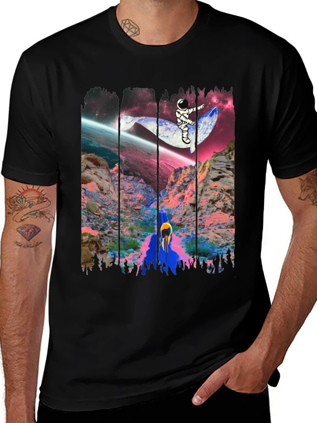 Astronaut Whale Ride Graphic Tee