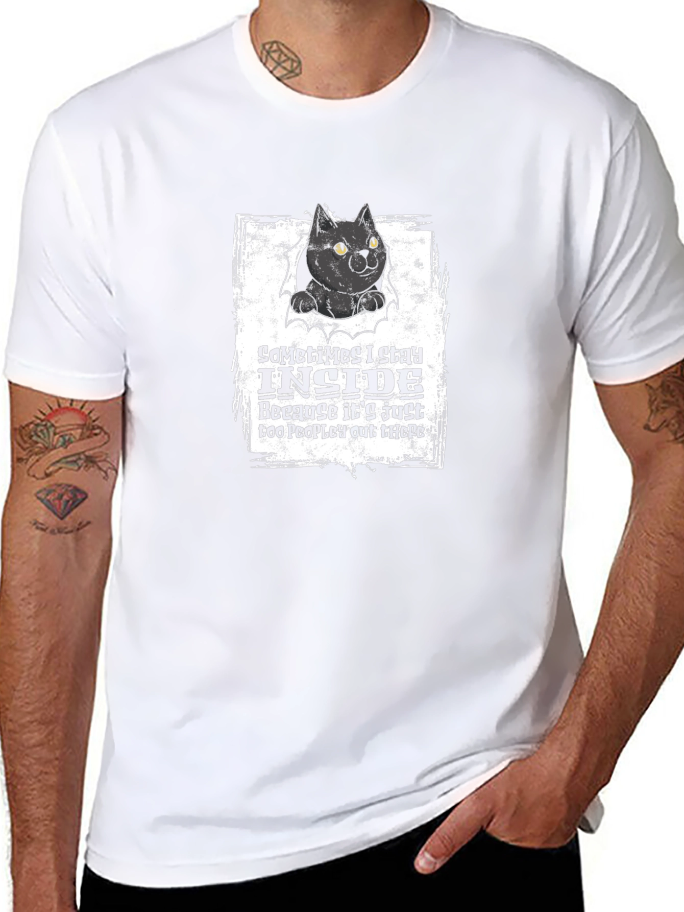 Black Cat Graphic T-Shirt: Introvert Humor Tee