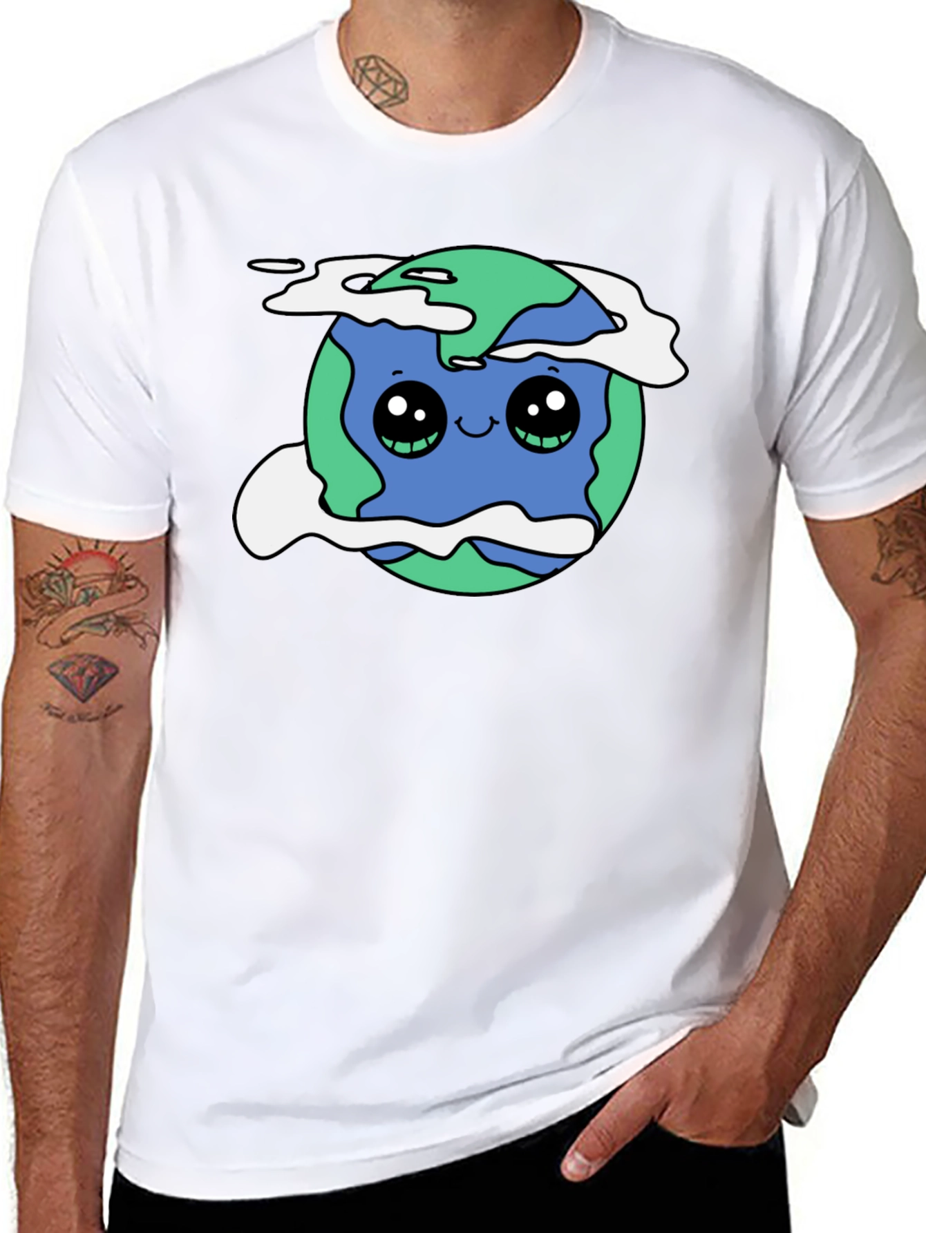 Cute Earth Graphic Black T-Shirt