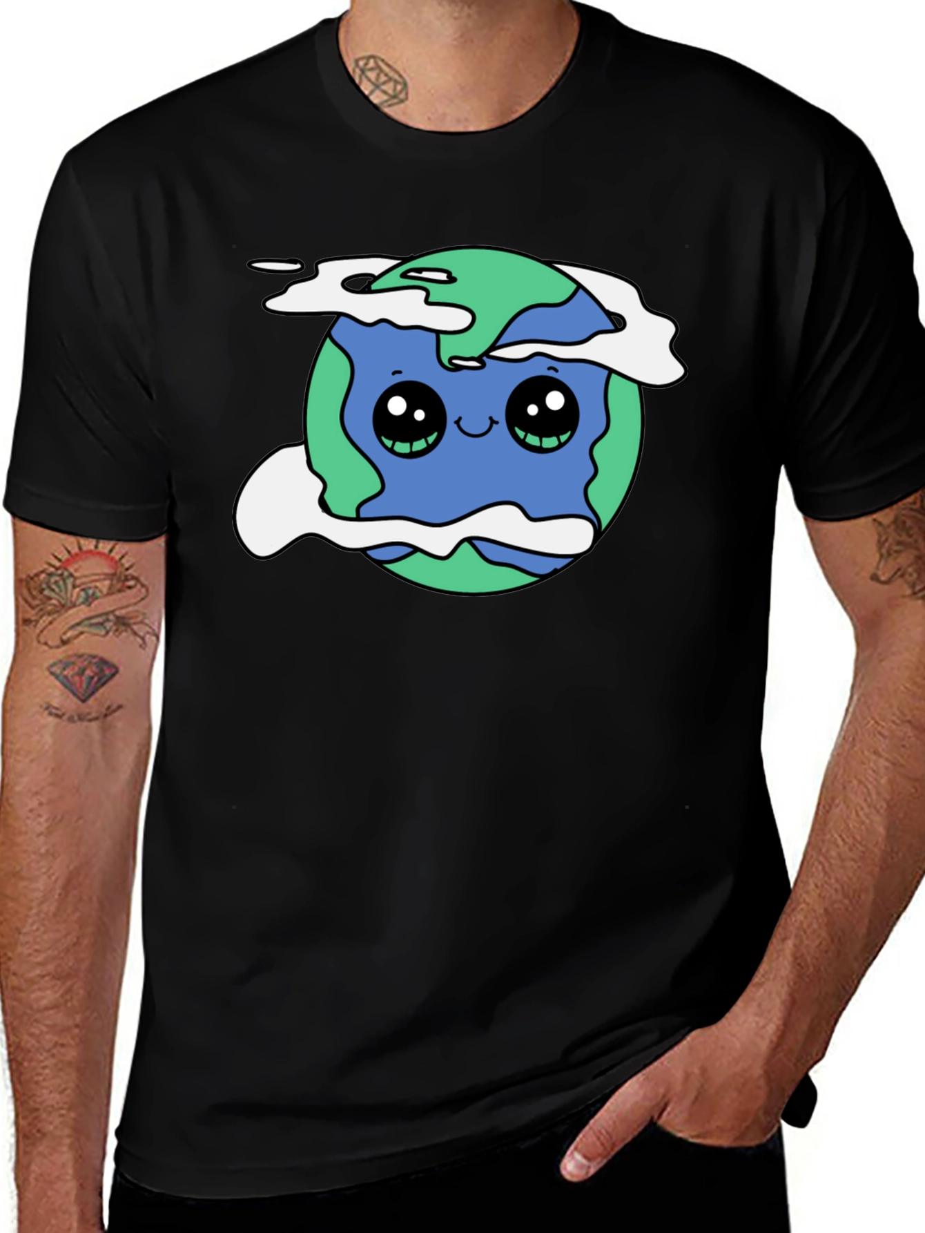 Cute Earth Graphic Black T-Shirt