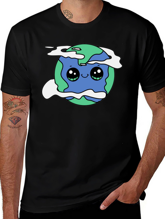 Cute Earth Graphic Black T-Shirt