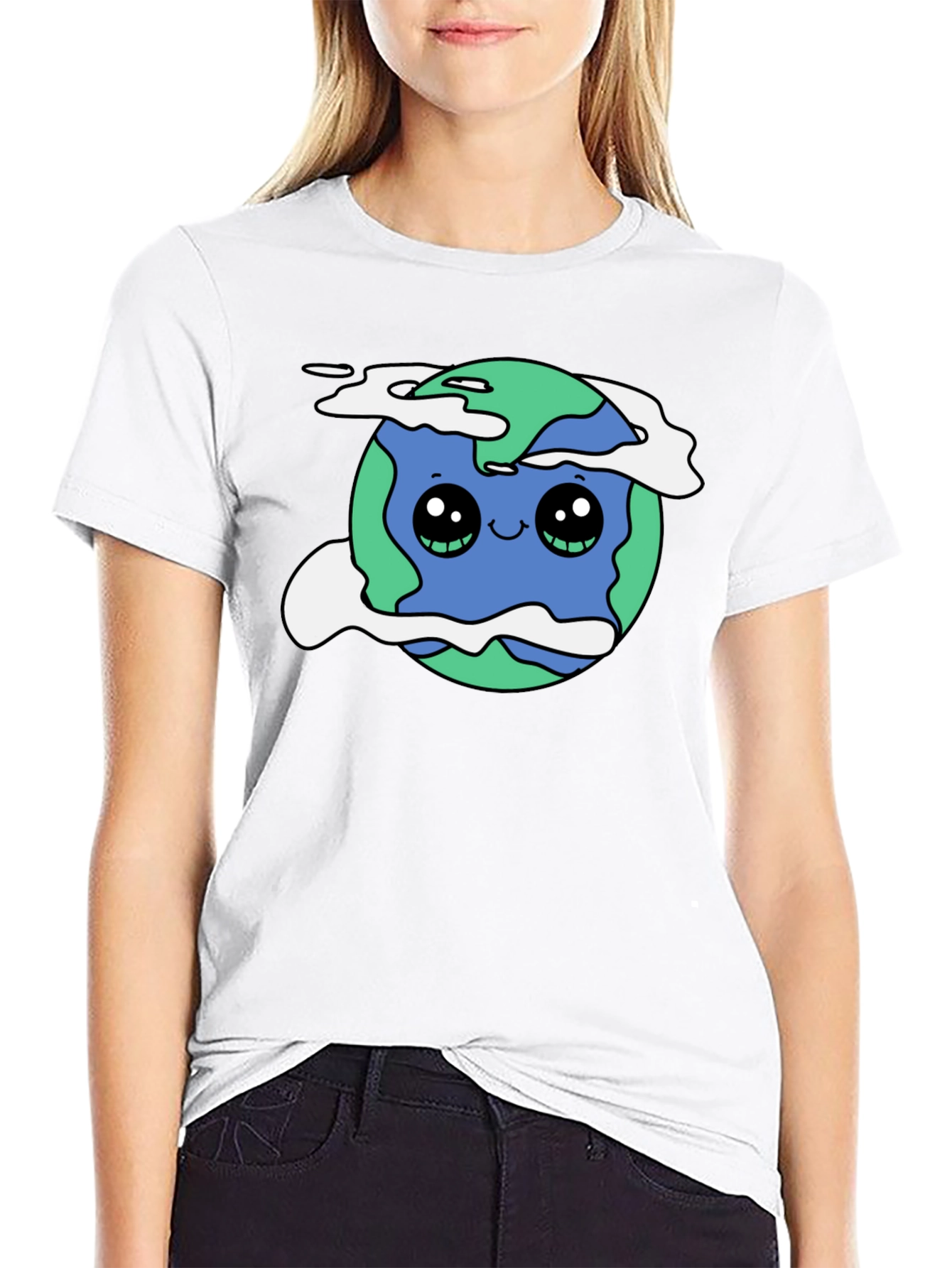 Cute Earth Graphic Black T-Shirt