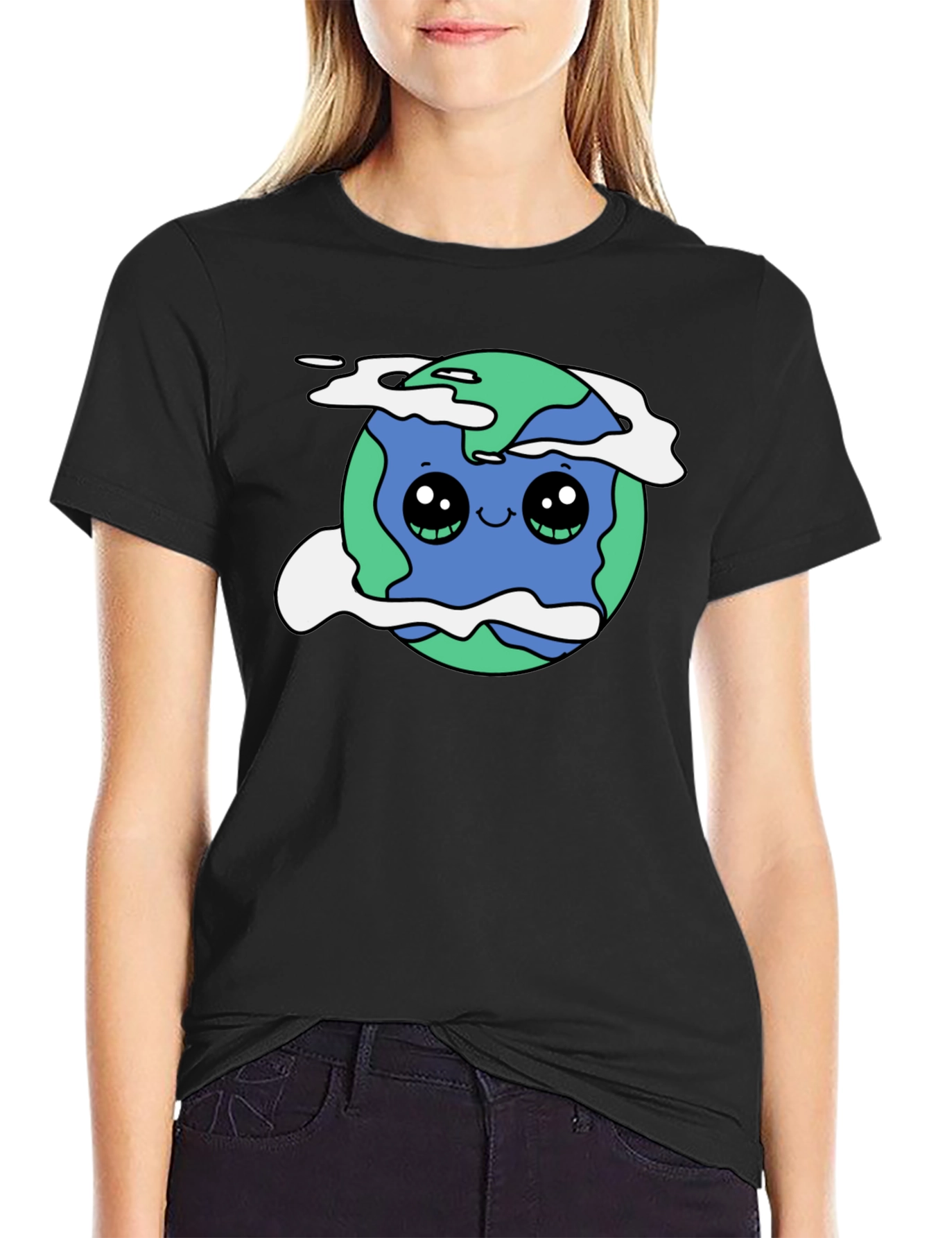 Cute Earth Graphic Black T-Shirt