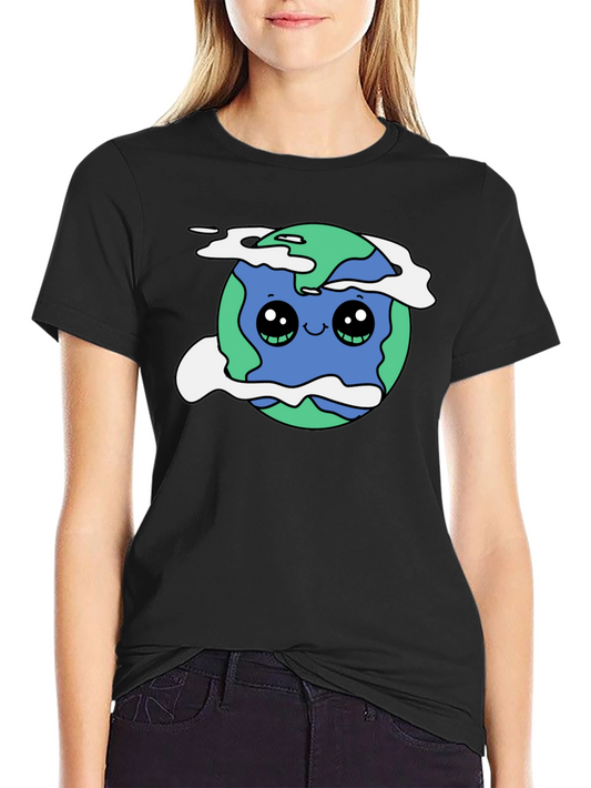 Cute Earth Graphic Black T-Shirt