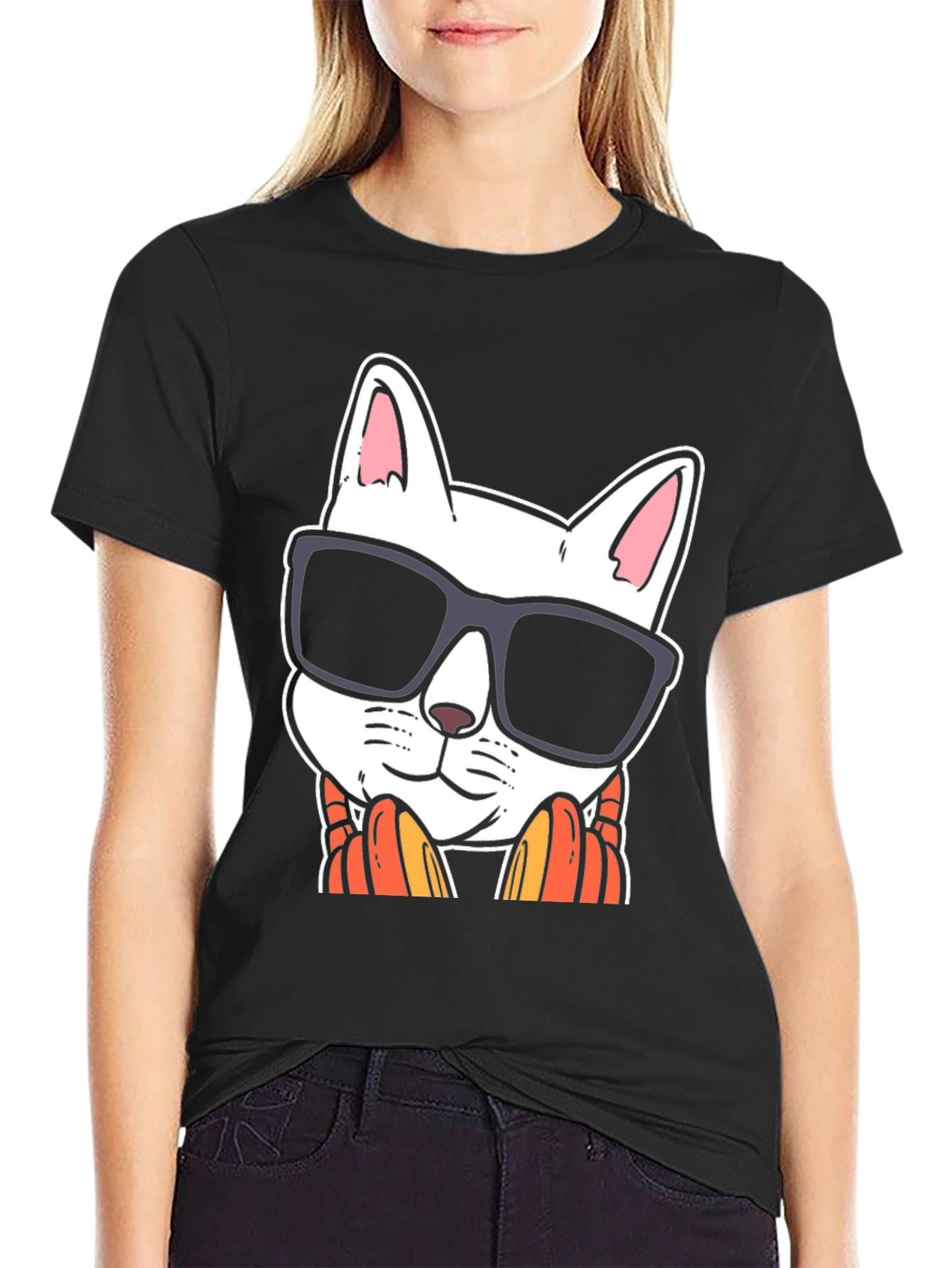 Cool Cat Sunglasses Graphic Tee - Black
