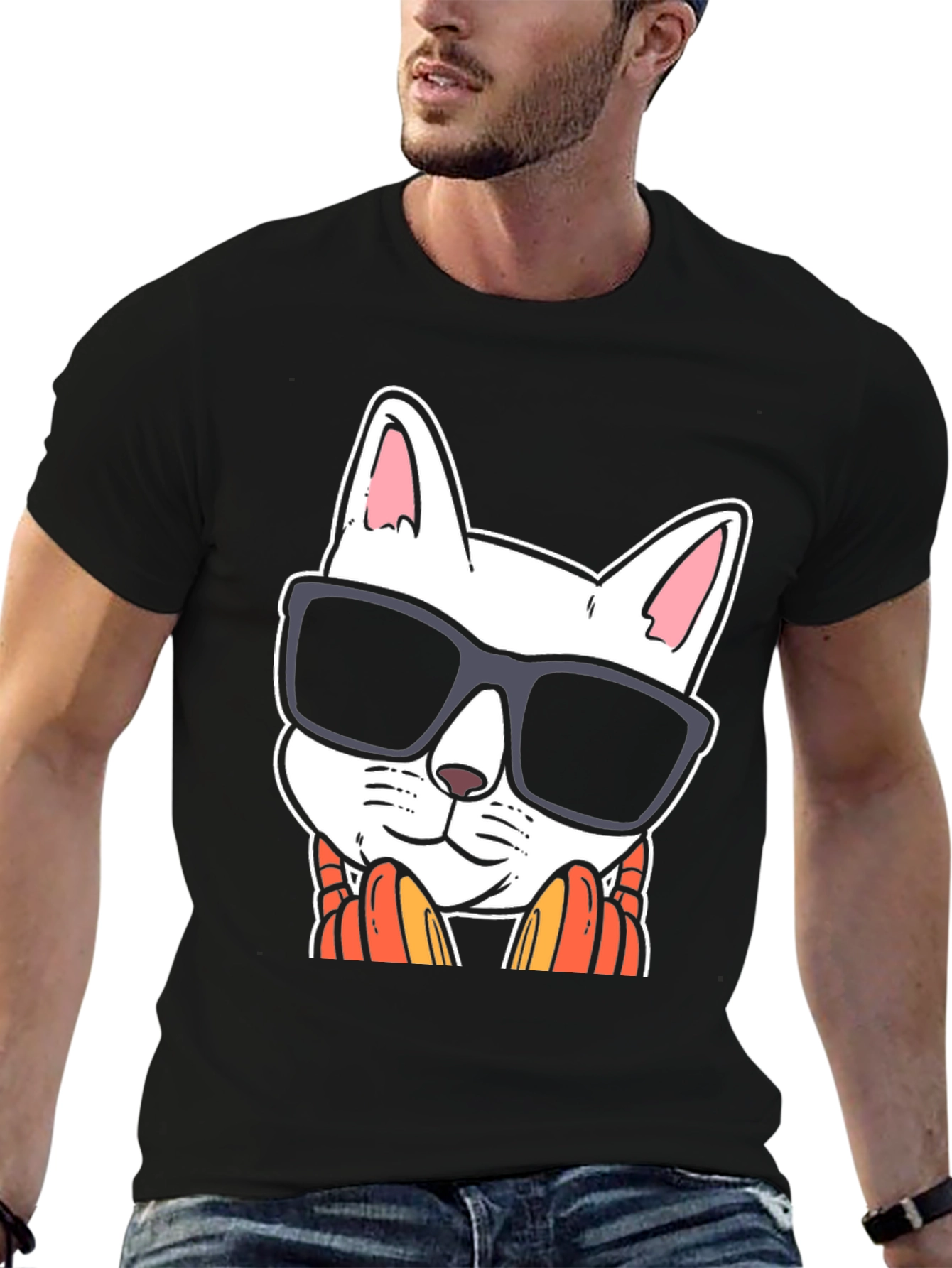 Cool Cat Sunglasses Graphic Tee - Black