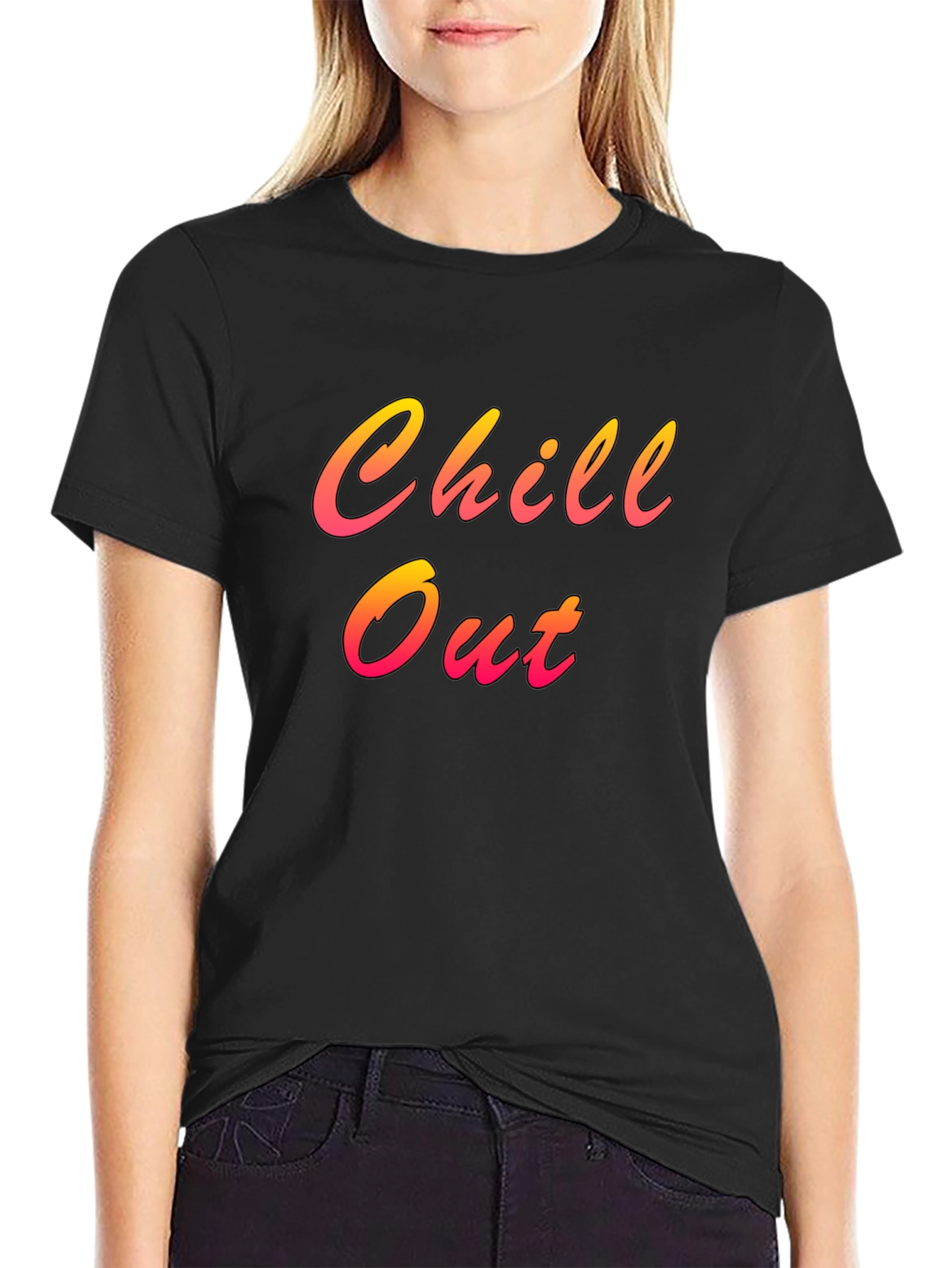 Chill Out Black T-Shirt with Gradient Lettering