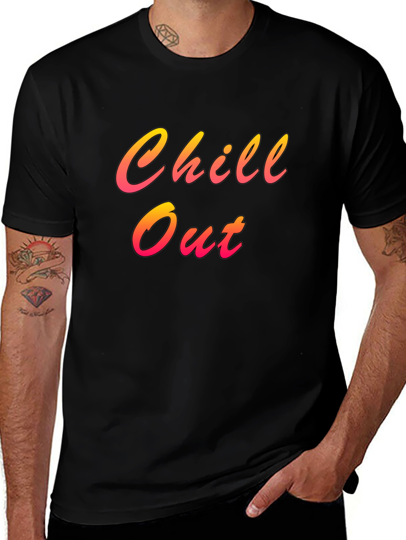 Chill Out Black T-Shirt with Gradient Lettering