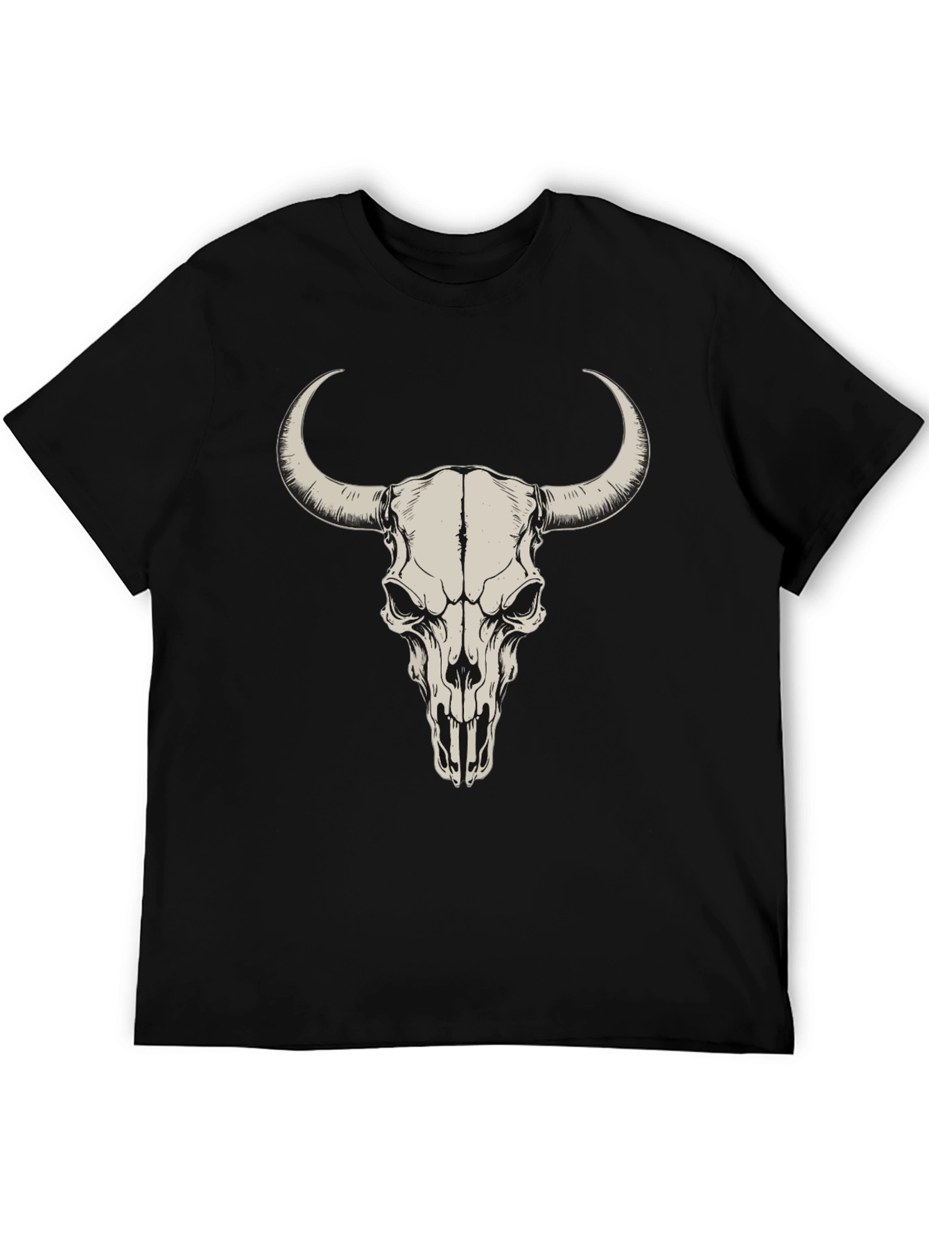 Bull Skull Graphic Tee - Black Cotton T-Shirt