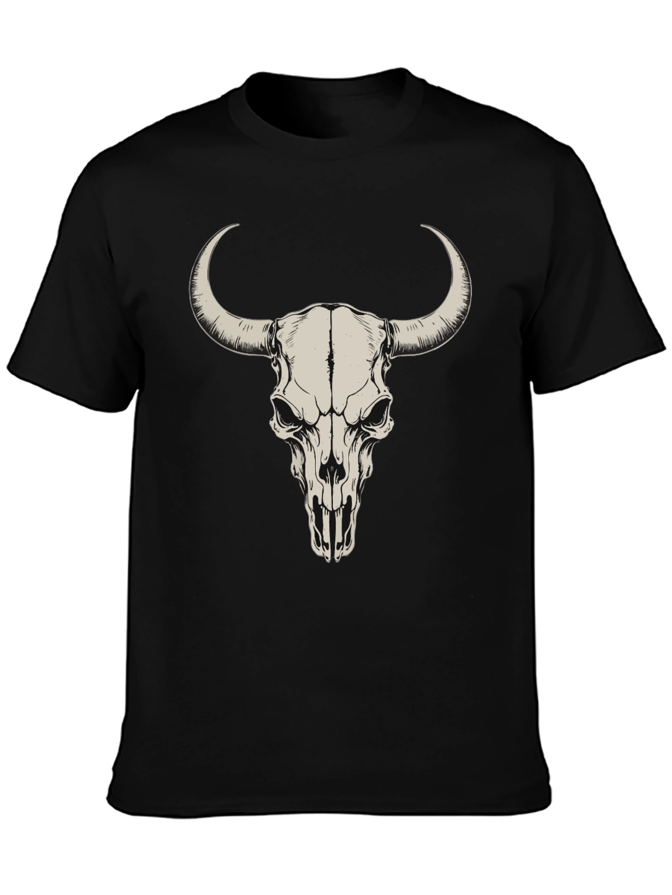 Bull Skull Graphic Tee - Black Cotton T-Shirt