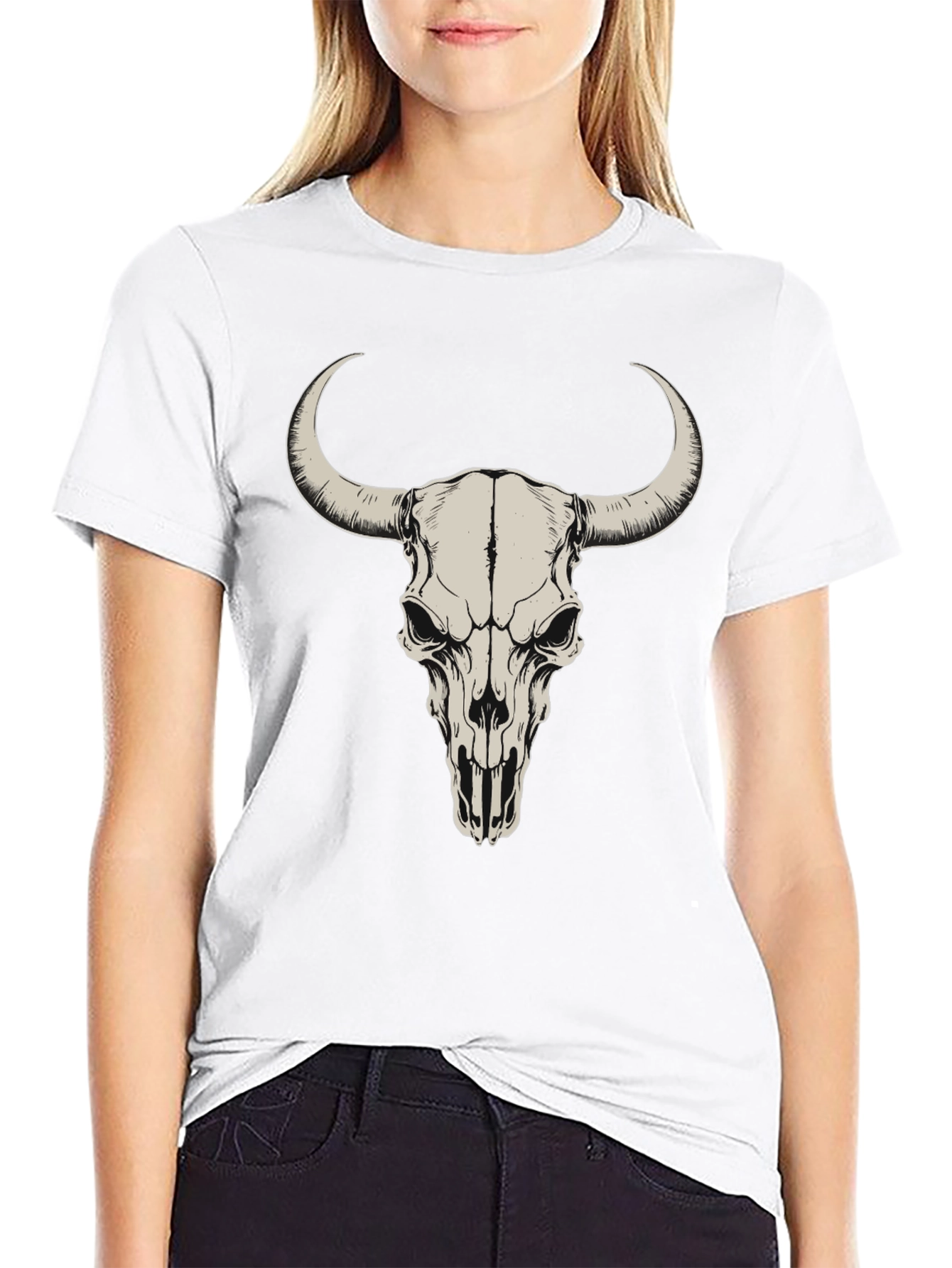 Bull Skull Graphic Tee - Black Cotton T-Shirt