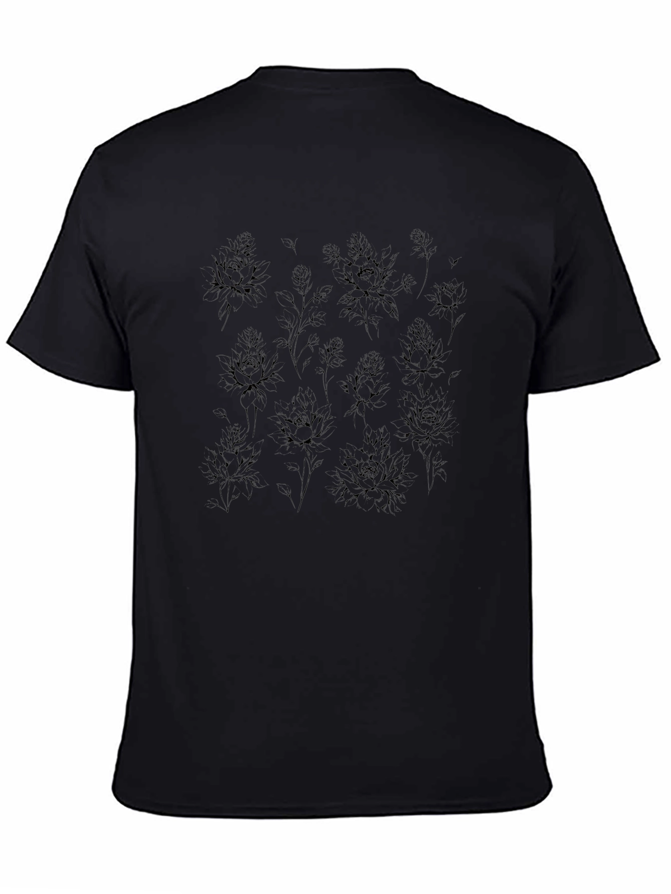 Black Floral Print Crew Neck T-Shirt