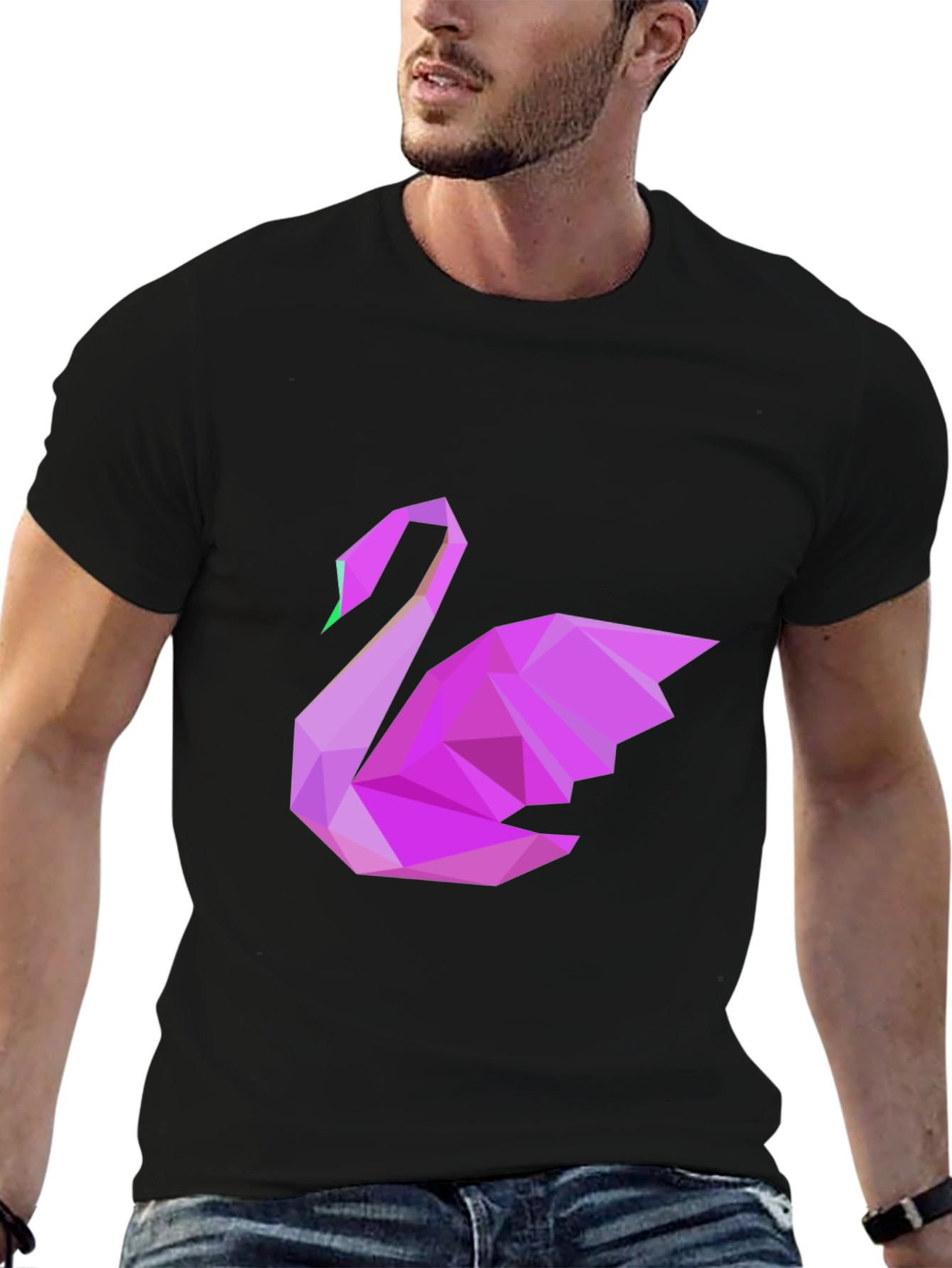 Geometric Swan Graphic Tee - Black