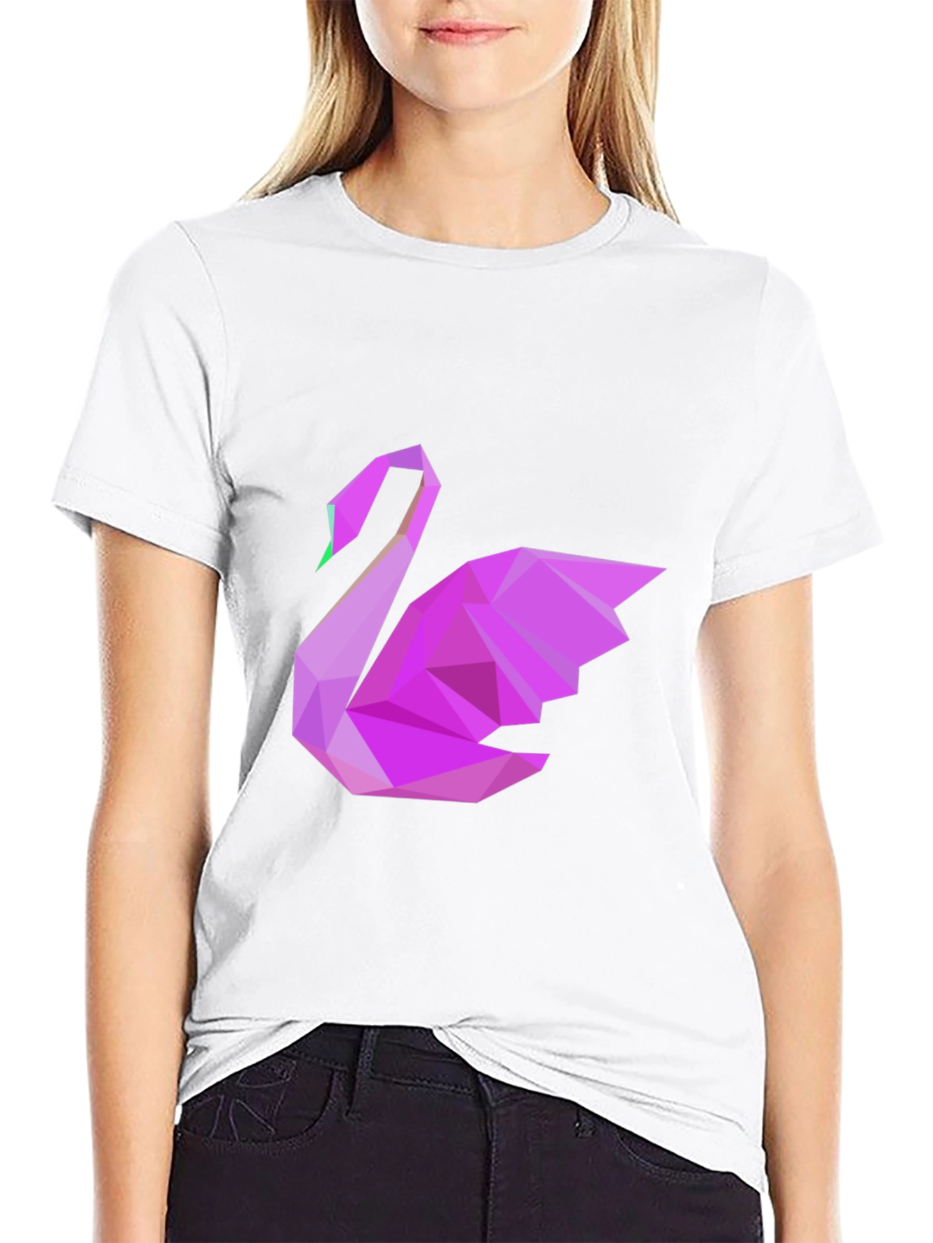 Geometric Swan Graphic Tee - Black