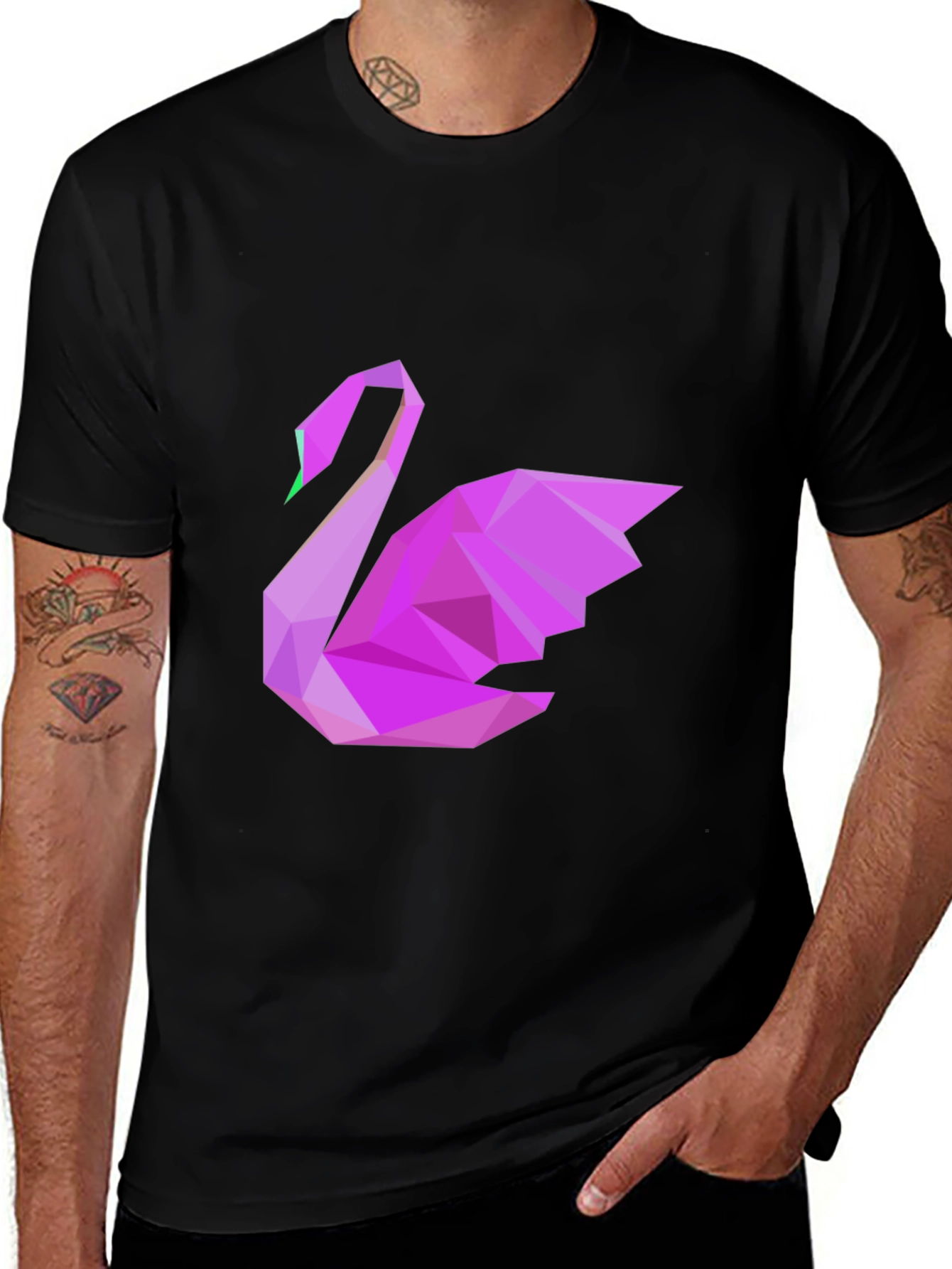 Geometric Swan Graphic Tee - Black