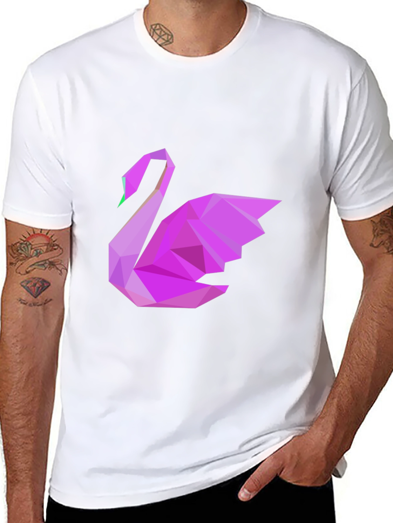 Geometric Swan Graphic Tee - Black