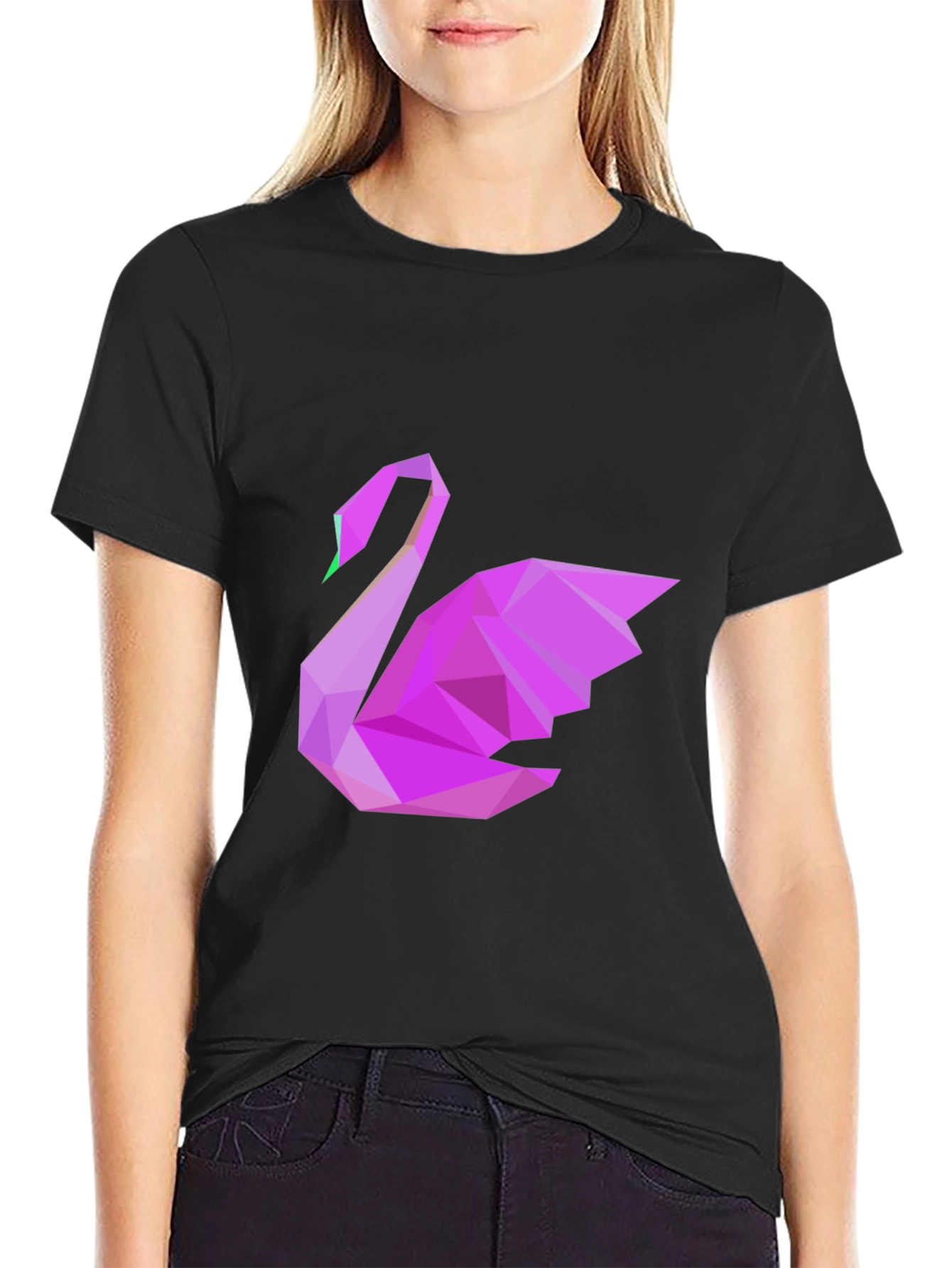Geometric Swan Graphic Tee - Black