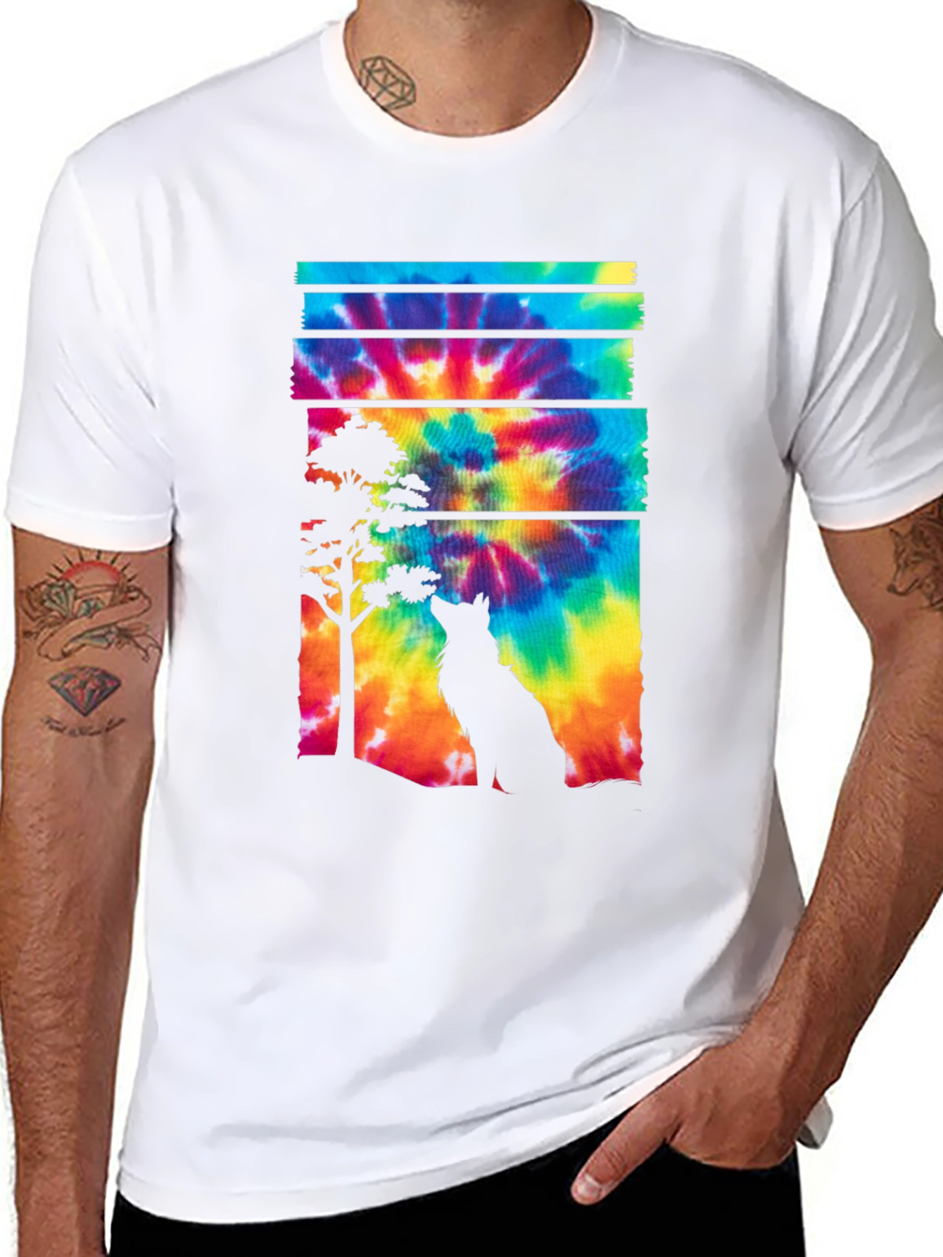 Wolf Tie Dye Graphic Tee - Black