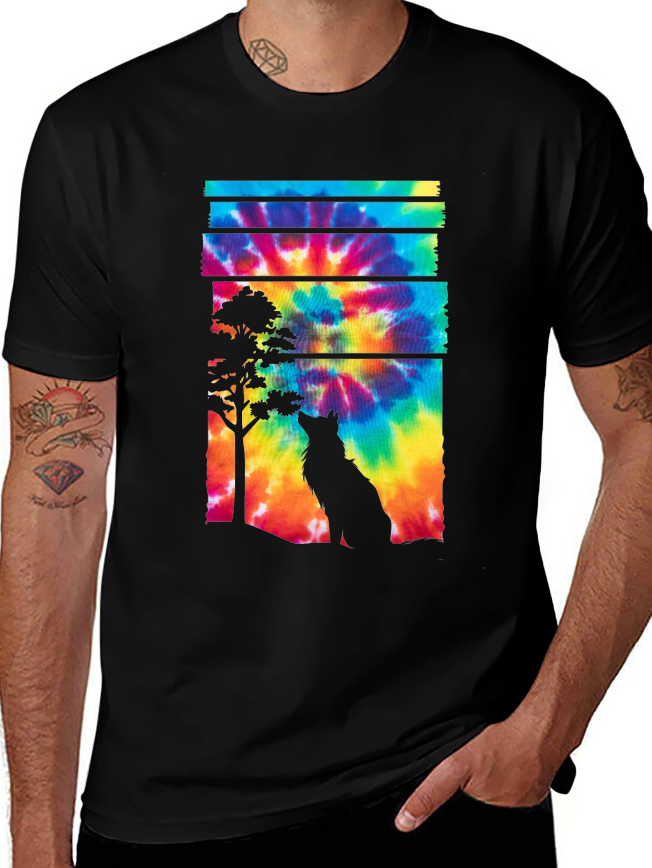 Wolf Tie Dye Graphic Tee - Black