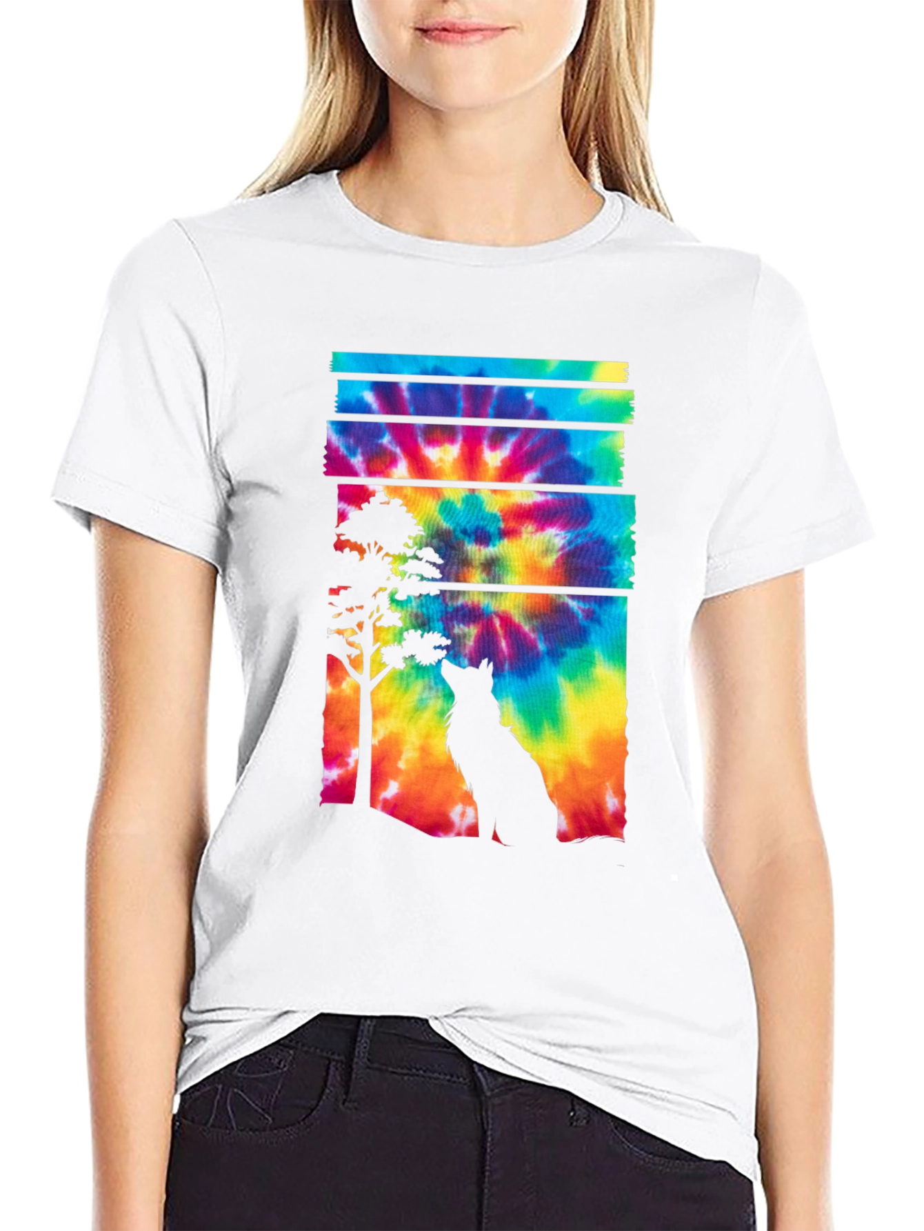 Wolf Tie Dye Graphic Tee - Black