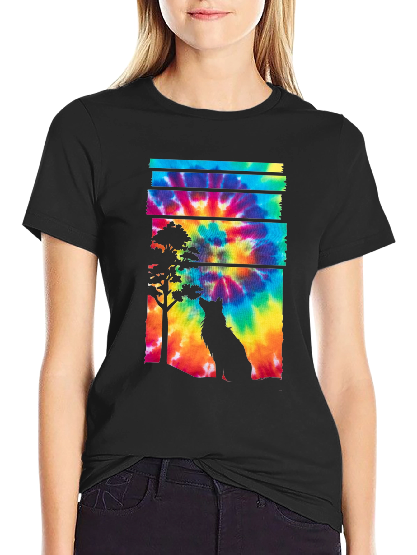 Wolf Tie Dye Graphic Tee - Black