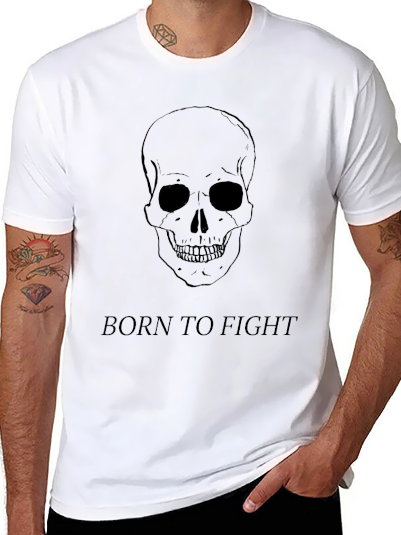 Skull Born to Fight Black Graphic Tee