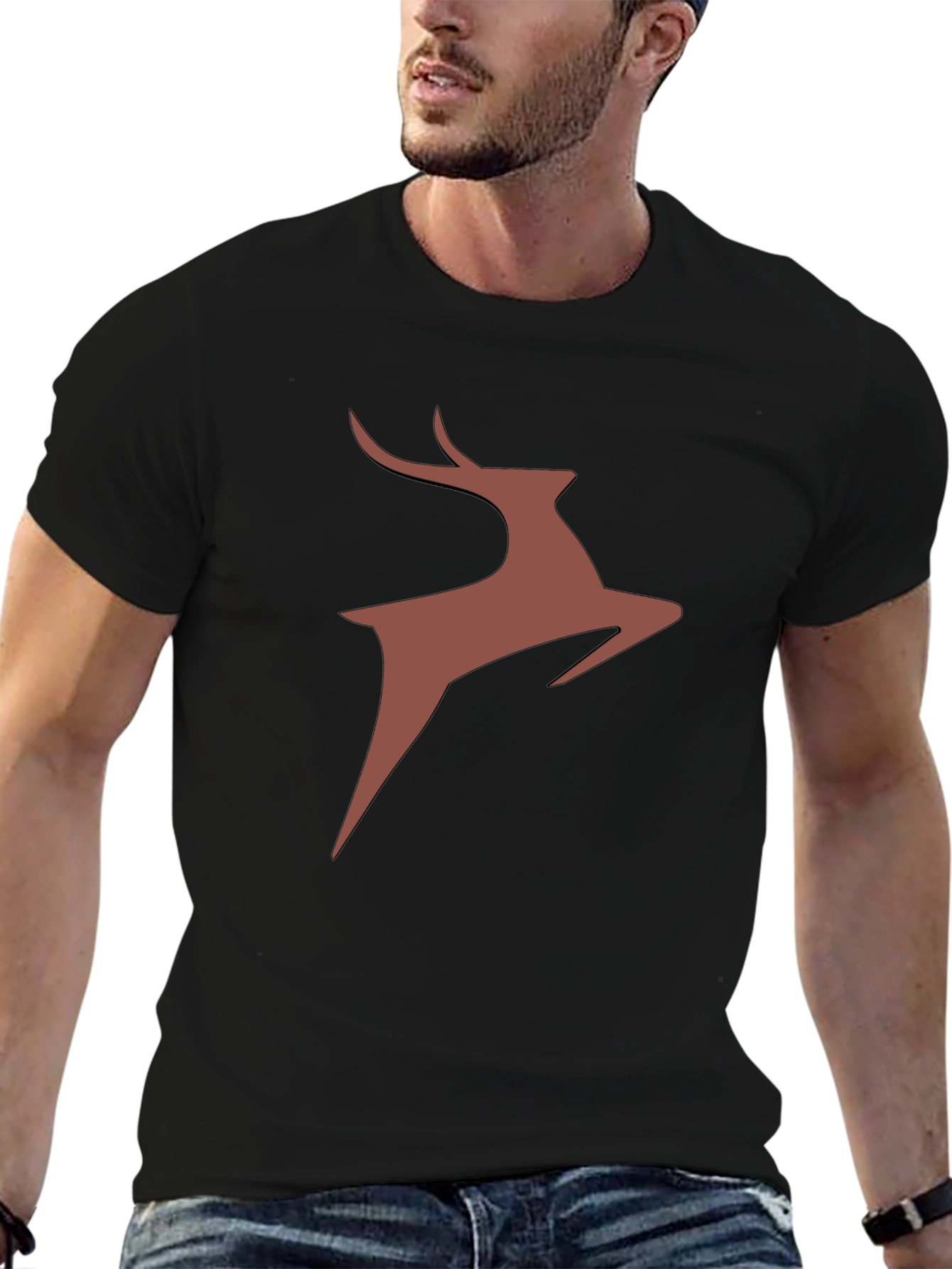 Stylish Deer Graphic Tee - Black Cotton Blend