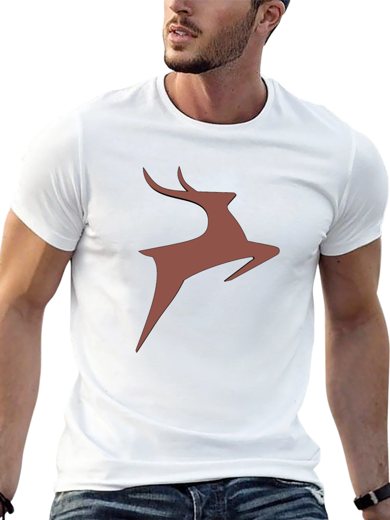 Stylish Deer Graphic Tee - Black Cotton Blend