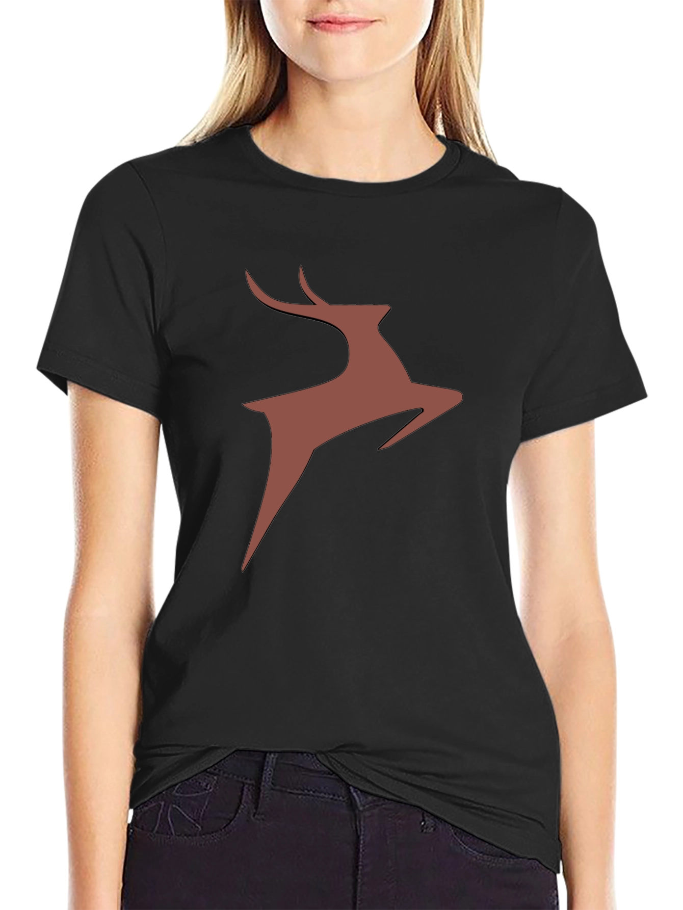 Stylish Deer Graphic Tee - Black Cotton Blend