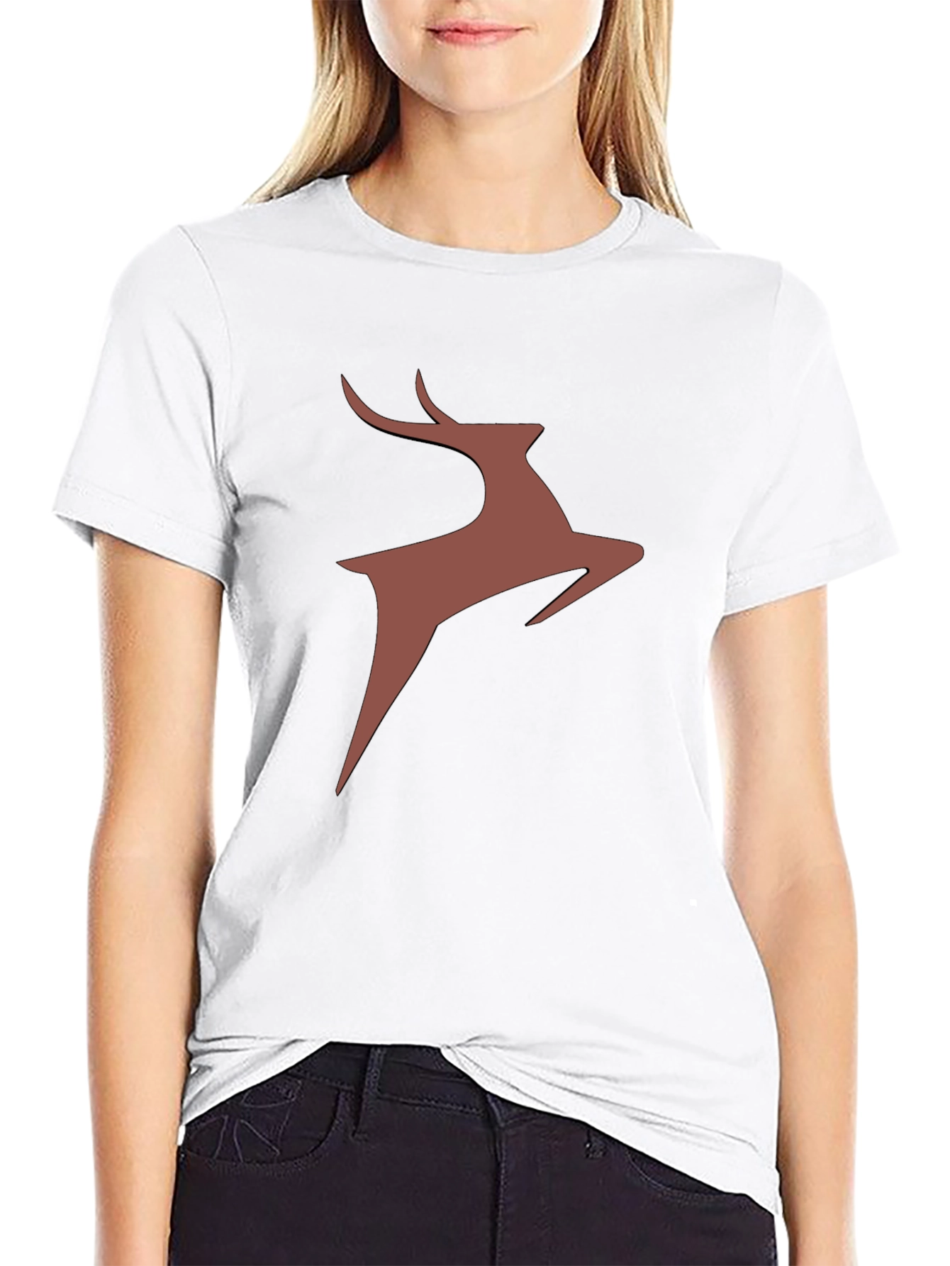 Stylish Deer Graphic Tee - Black Cotton Blend