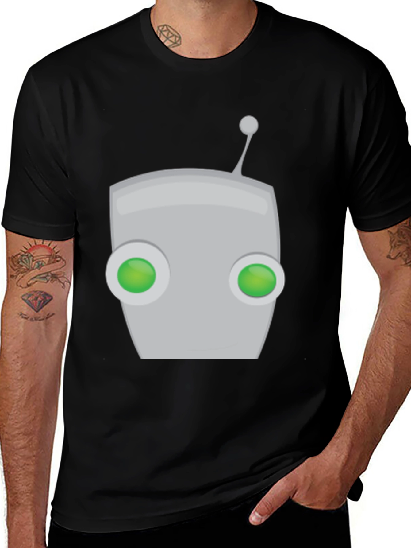 Mens Black Gir Robot Graphic Tee