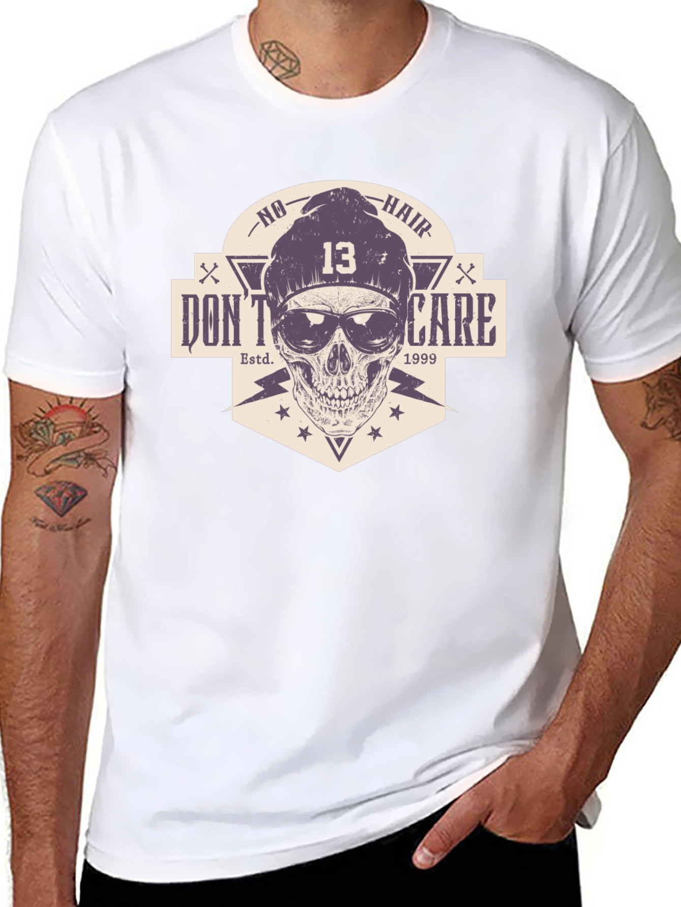 Skull Graphic Tee - No Hair Dont Care T-Shirt