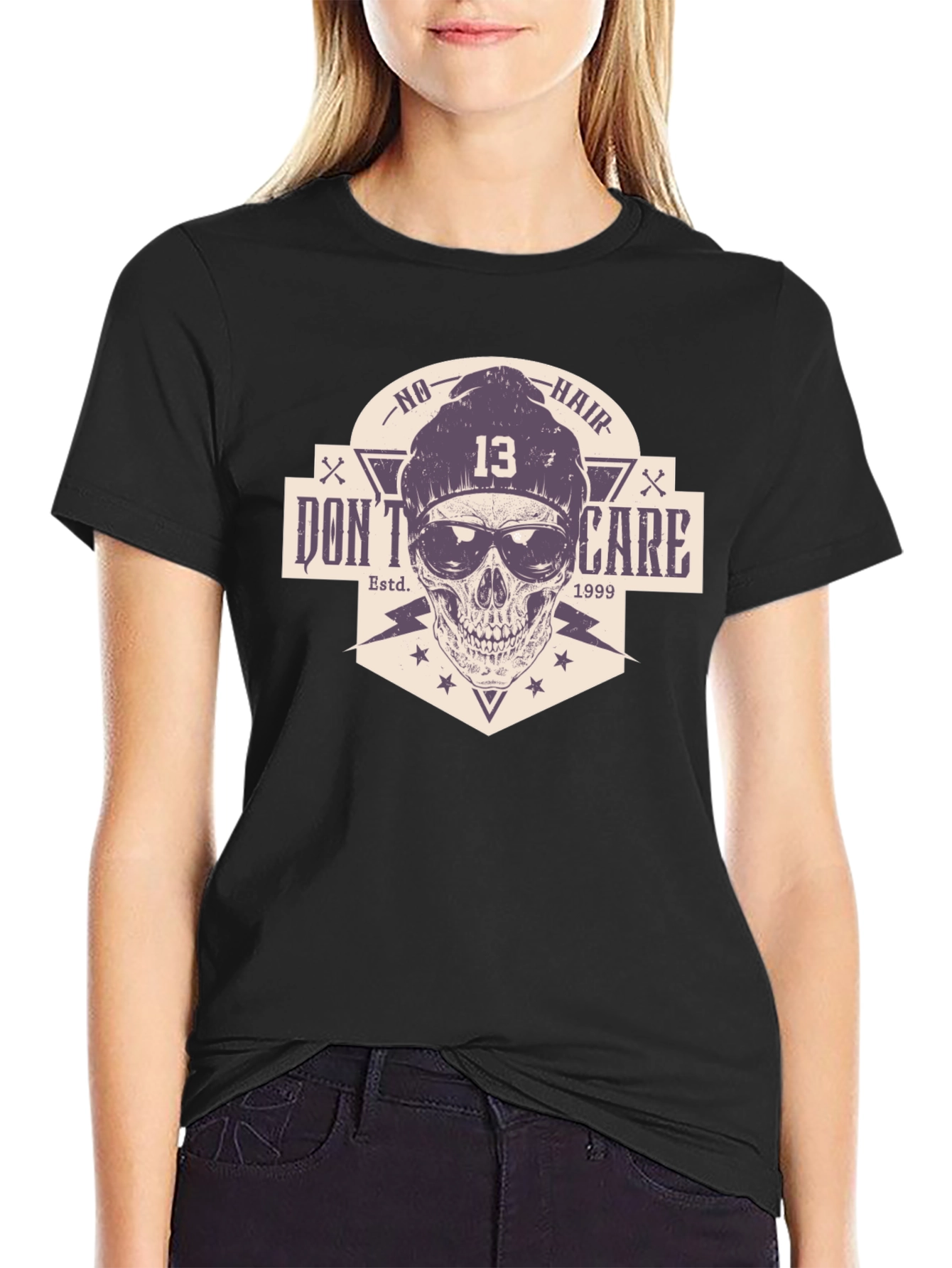 Skull Graphic Tee - No Hair Dont Care T-Shirt