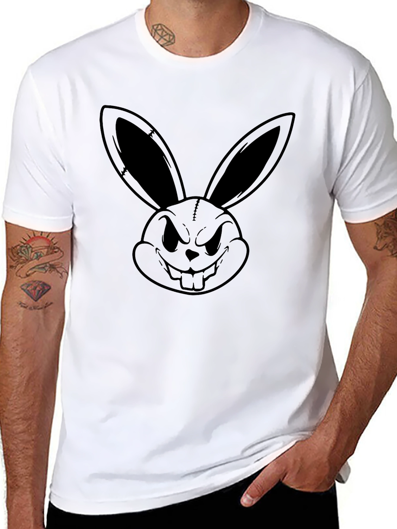 Edgy Rabbit Graphic Tee - Black Cotton T-Shirt