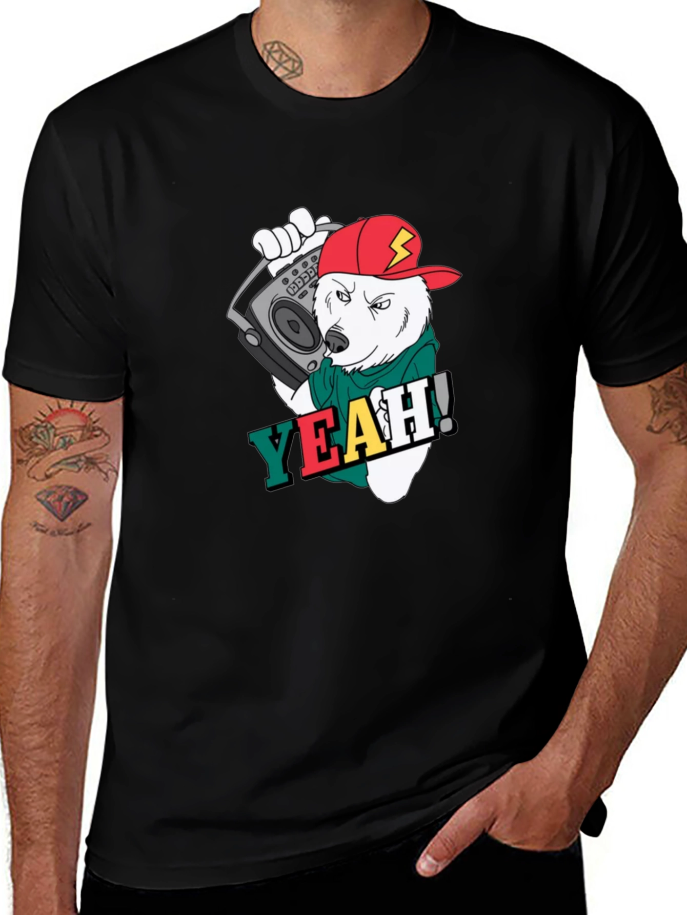 Cool Bear Graphic Tee - Black Cotton T-Shirt