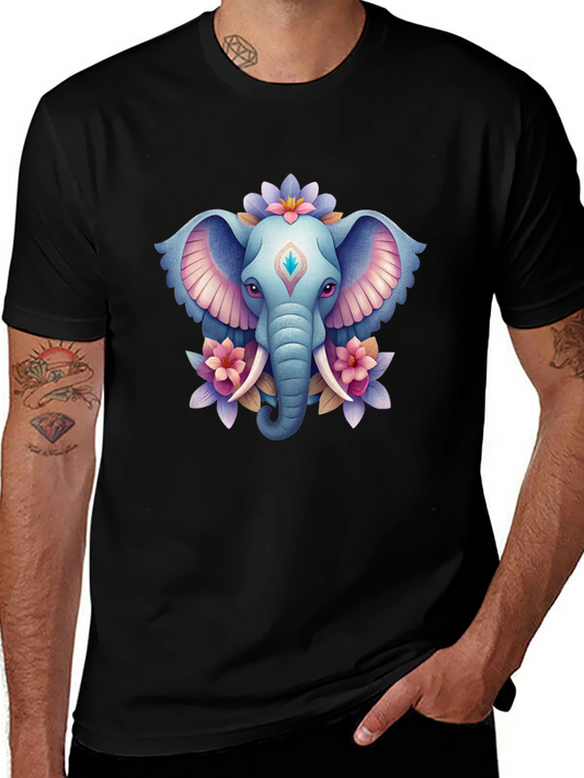 Elephant & Floral Graphic T-Shirt - Black