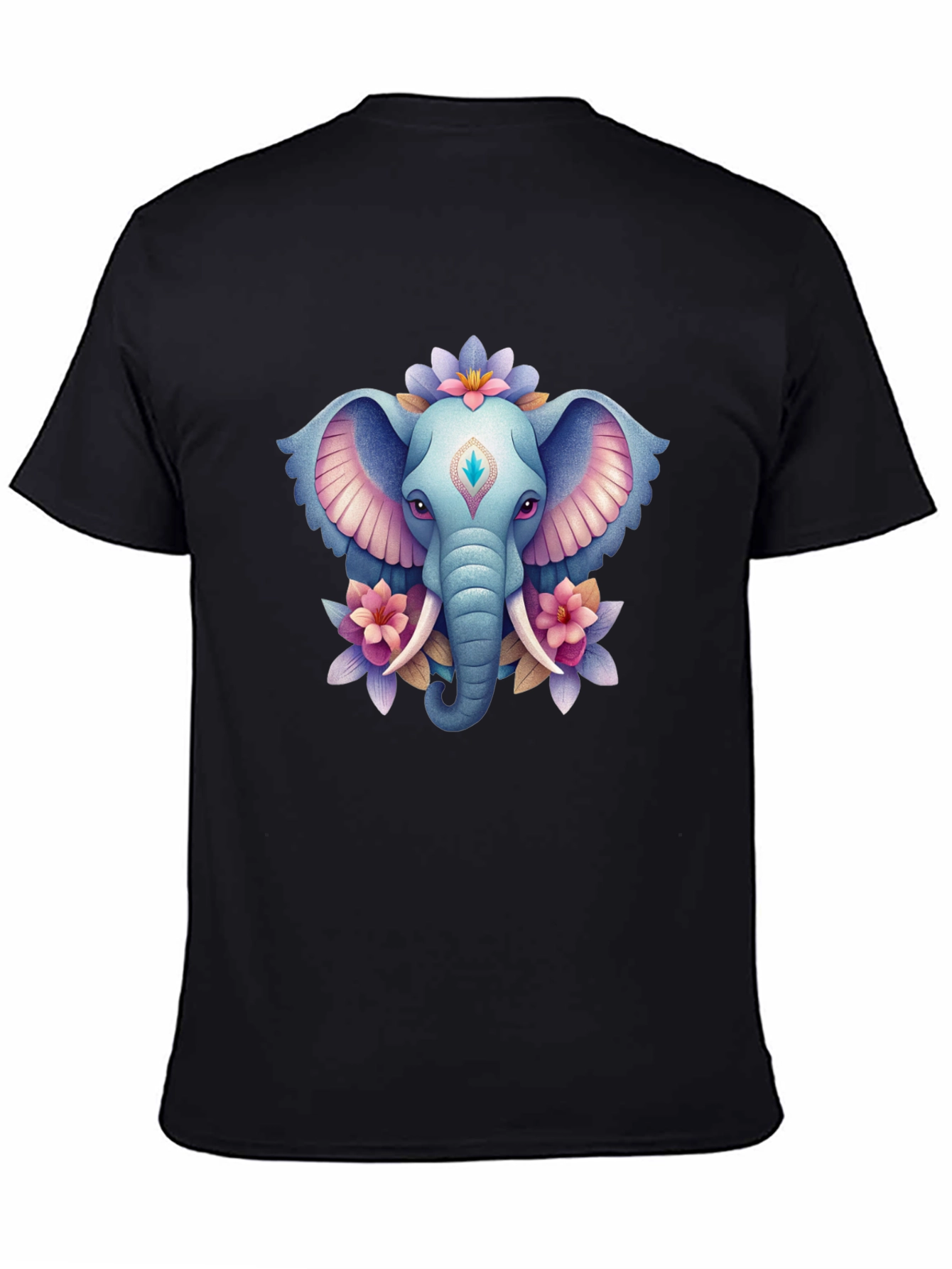 Elephant & Floral Graphic T-Shirt - Black