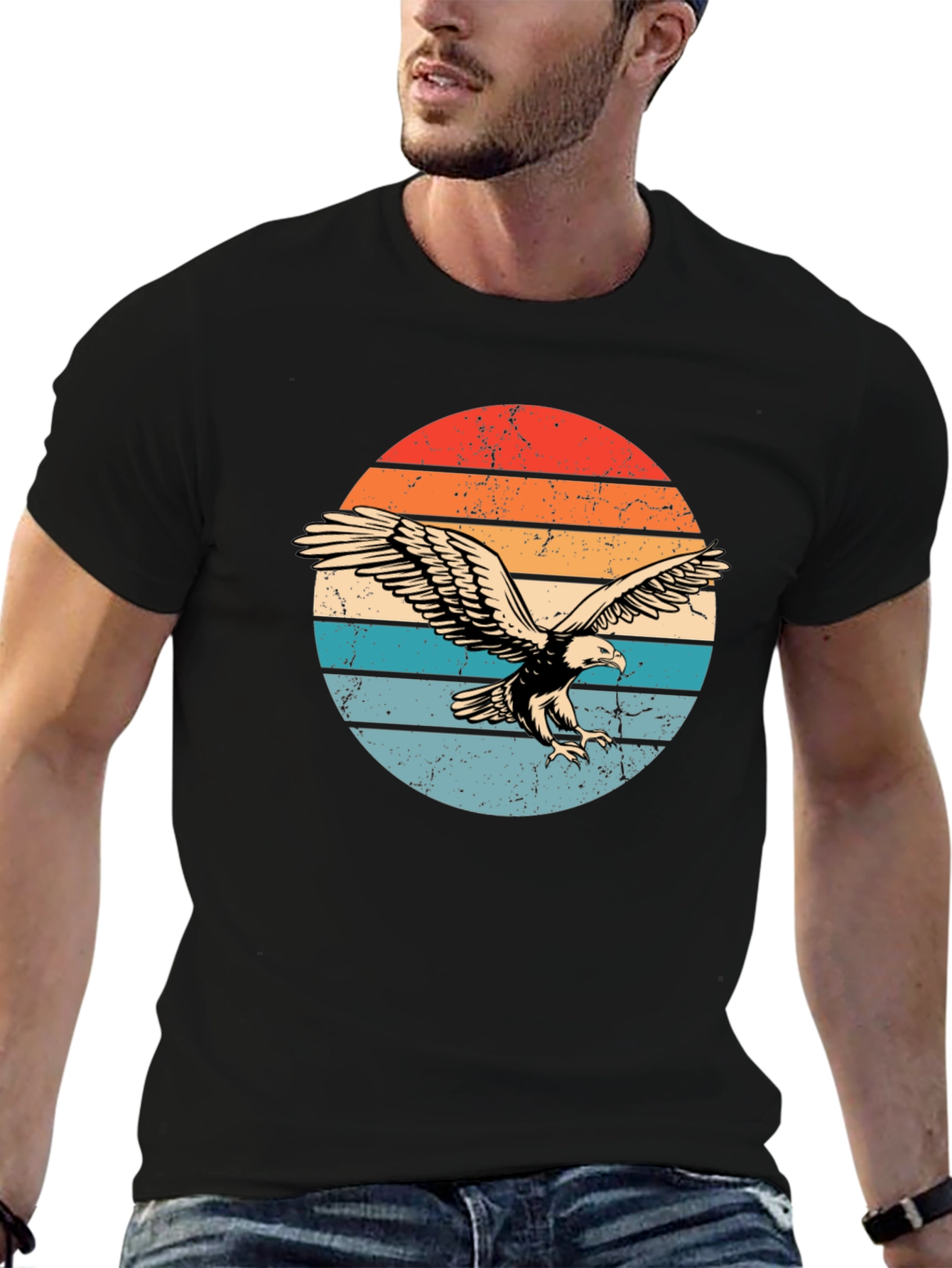 Retro Eagle Graphic T-Shirt - Black