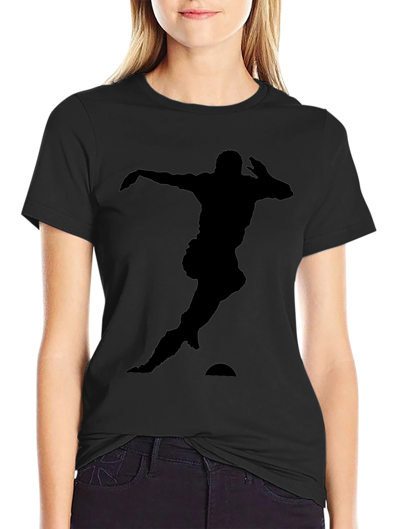 Silhouette Soccer Player T-Shirt - Black Cotton Tee