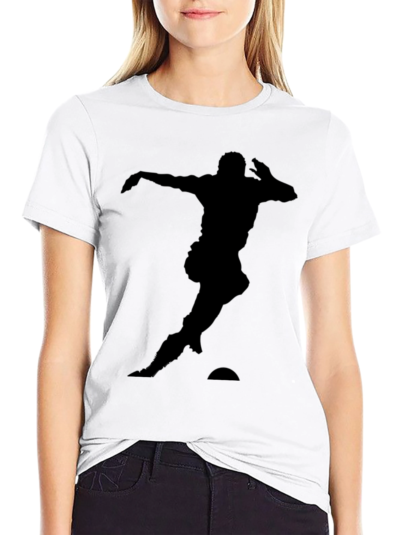Silhouette Soccer Player T-Shirt - Black Cotton Tee