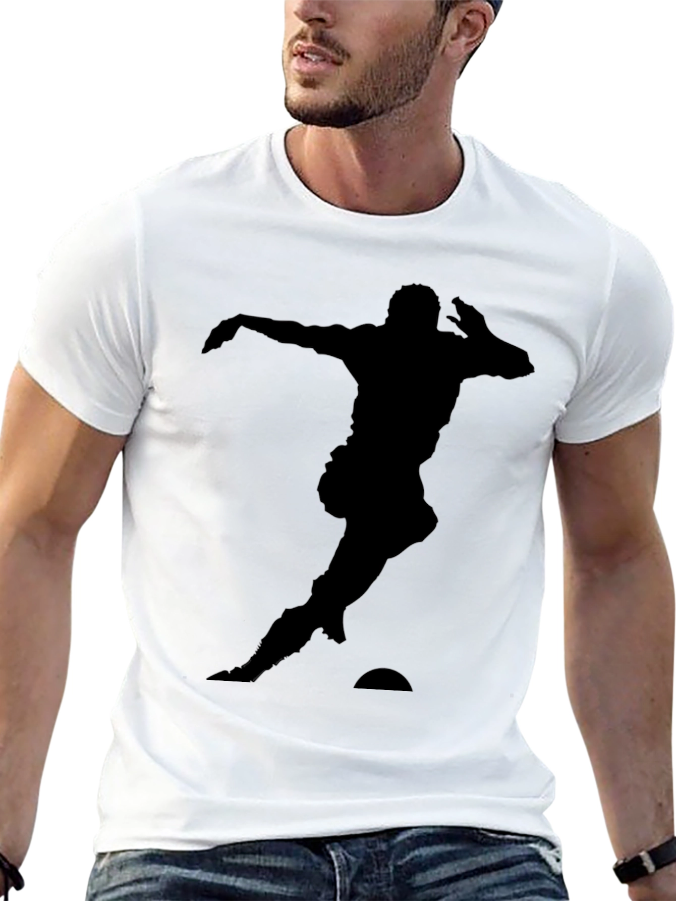 Silhouette Soccer Player T-Shirt - Black Cotton Tee