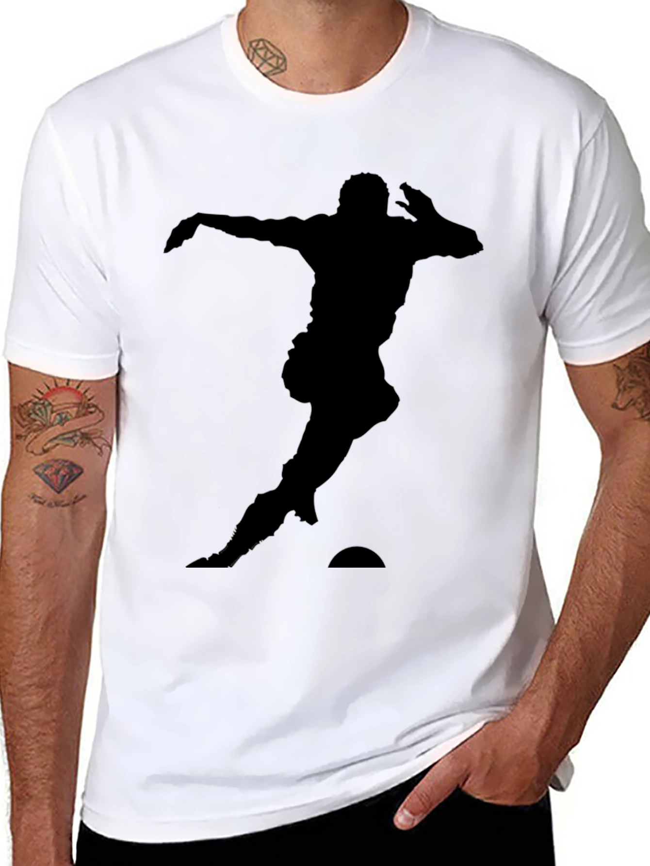 Silhouette Soccer Player T-Shirt - Black Cotton Tee