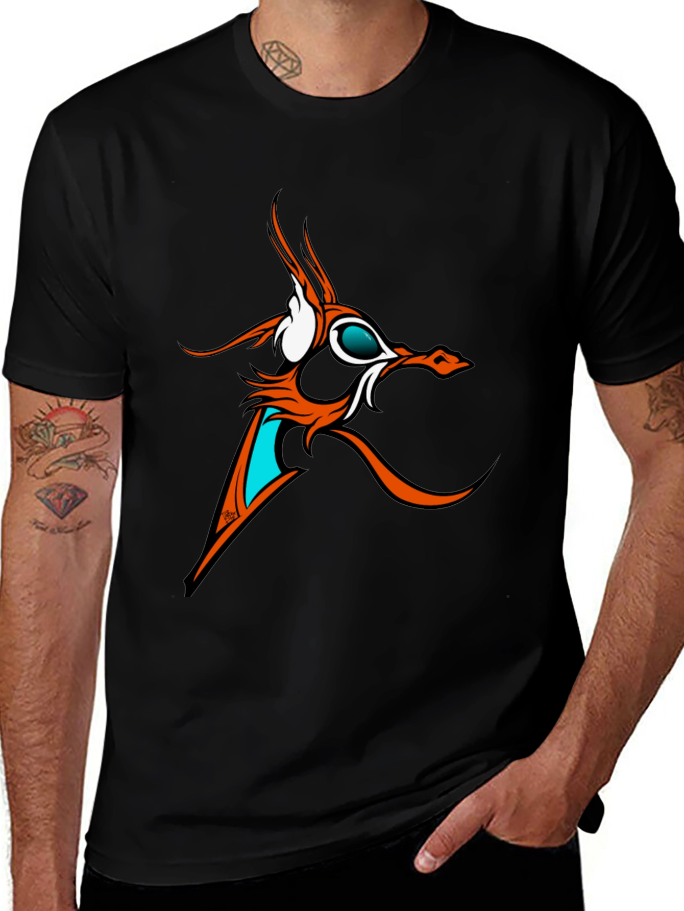 Abstract Dragon Graphic Tee - Black
