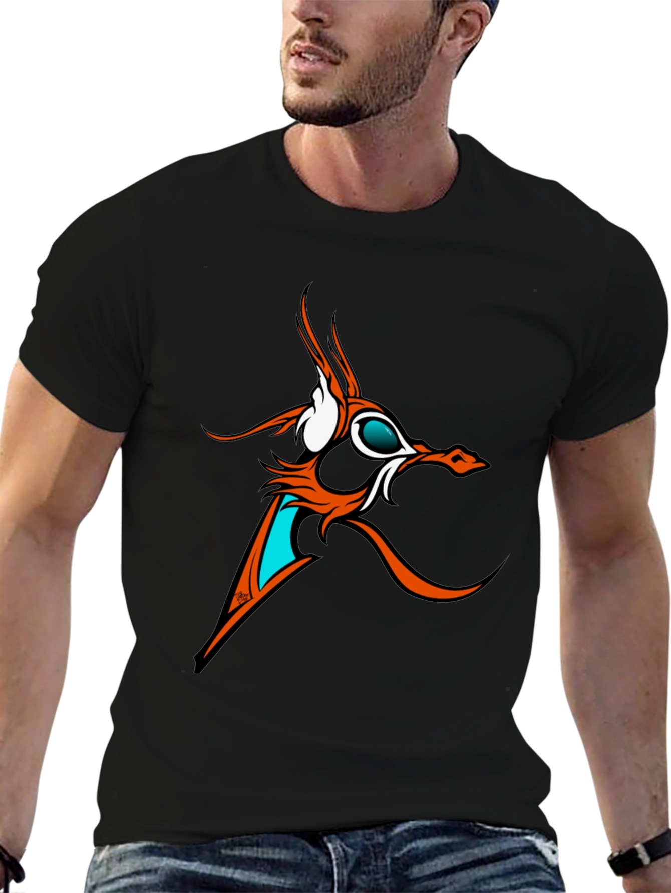 Abstract Dragon Graphic Tee - Black