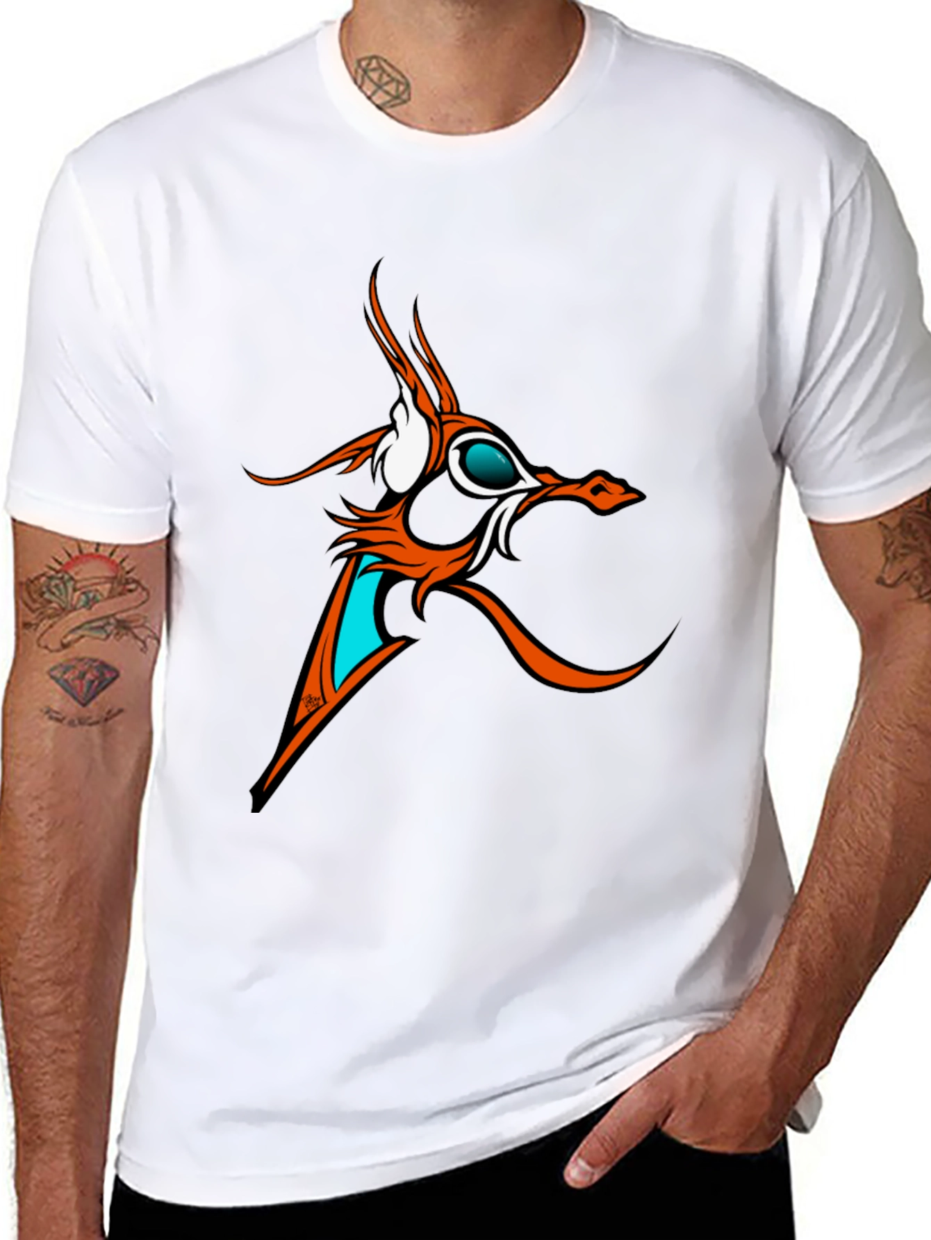 Abstract Dragon Graphic Tee - Black